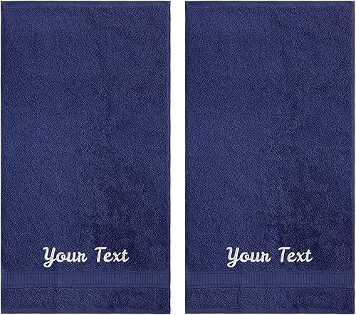 LA' HAM MAM FINE LIVING Juego de toallas personalizadas con texto bordado, paquete de 2 toallas de mano de algodón turco altamente absorbentes y