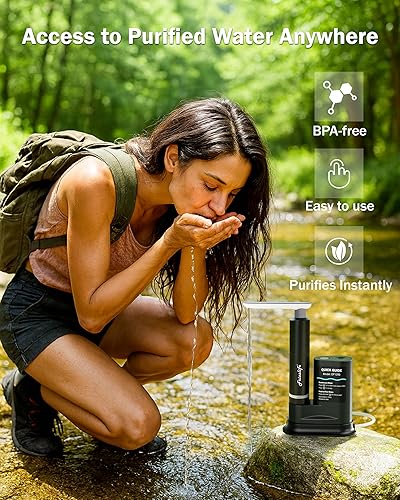 Miniatura 8 de Frizzlife Filtro de agua de ultrafiltración de 0.01m Filtro de agua portátil eléctrico recargable para camping, supervivencia, mochilero, senderismo