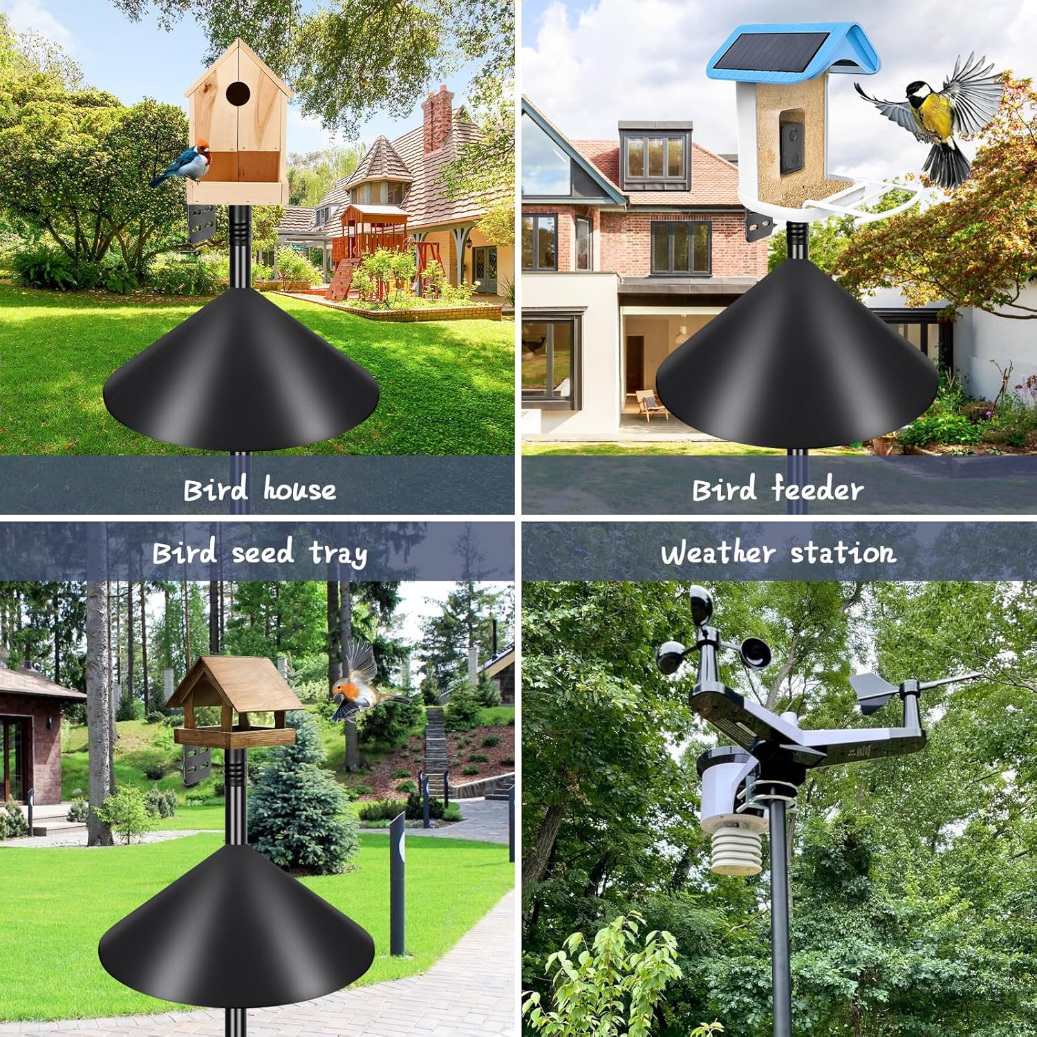 Gtongoko Smart Bird Feeder Pole Squirrel Proof 1-Inch Dia 79 Inch Bluebird House Pole for Outdoors Squirrel Baffles for Feeders Weather Station Heavy Duty Metal Mounting Kit Black