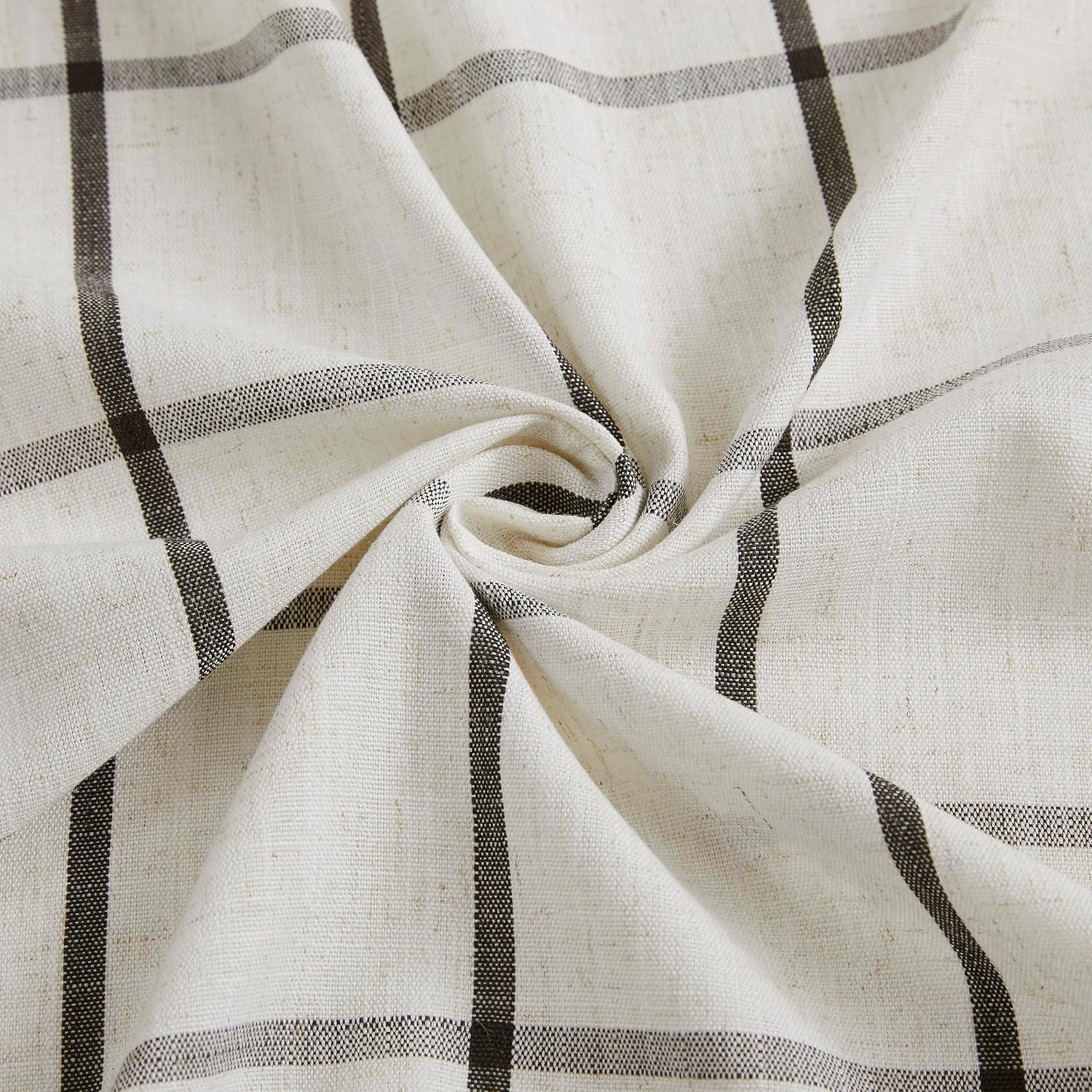 Central Park Black Plaid Pinch Pleat Semi Sheer Checkered Linen Blended Window Curtain Drape 108 Inch for Farmhouse Living Room Bedroom with Back Tabs Hooks, Charcoal Black, 40"x108", 2 Panels