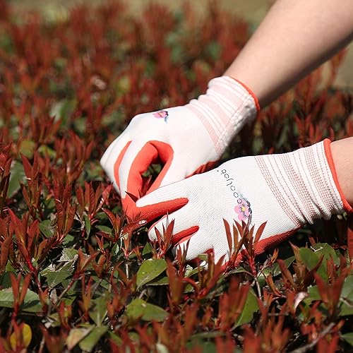 Miniatura 5 de Cooljob Guantes de jardinería para mujeres y hombres, 6 pares de guantes de jardín transpirables con revestimiento de goma, talla mediana y grande