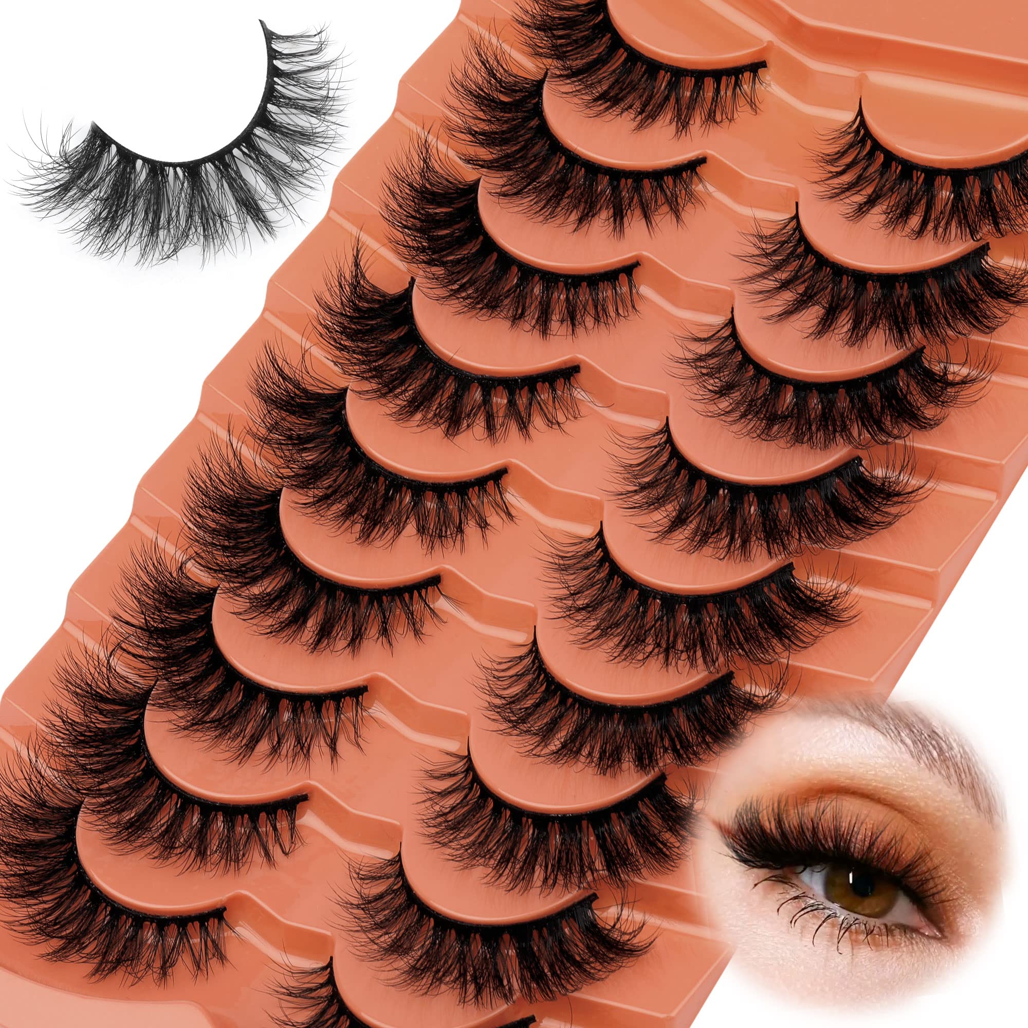 False Eyelashes Natural Look Wispy Faux Mink Lashes 15mm C Curl Fake Eyelash Light Natural Lash Pack by
