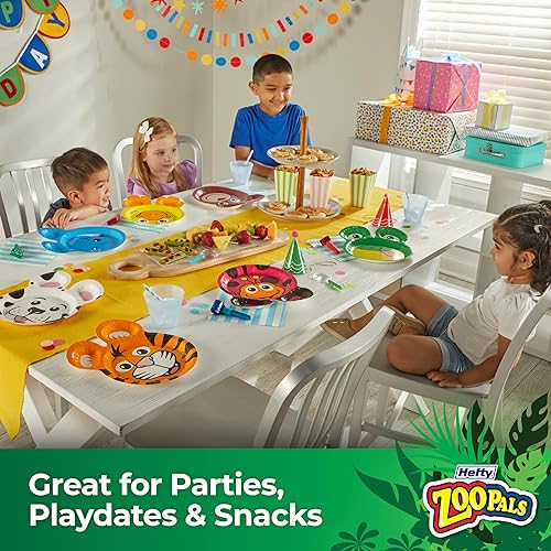 Vista 18 de Hefty Zoo Pals Party Edition - Platos de papel para niños, diseños de animales surtidos, 7.75 pulgadas con dos compartimentos de inmersión