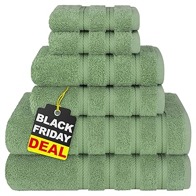 American Soft Linen Luxury 6 Piece Towel Set, 2 Bath Towels 2 Hand Towel 2 Washcloths, 600 GSM 100% Cotton Turkish Towels for Bathroom, Sage Green Towel Sets