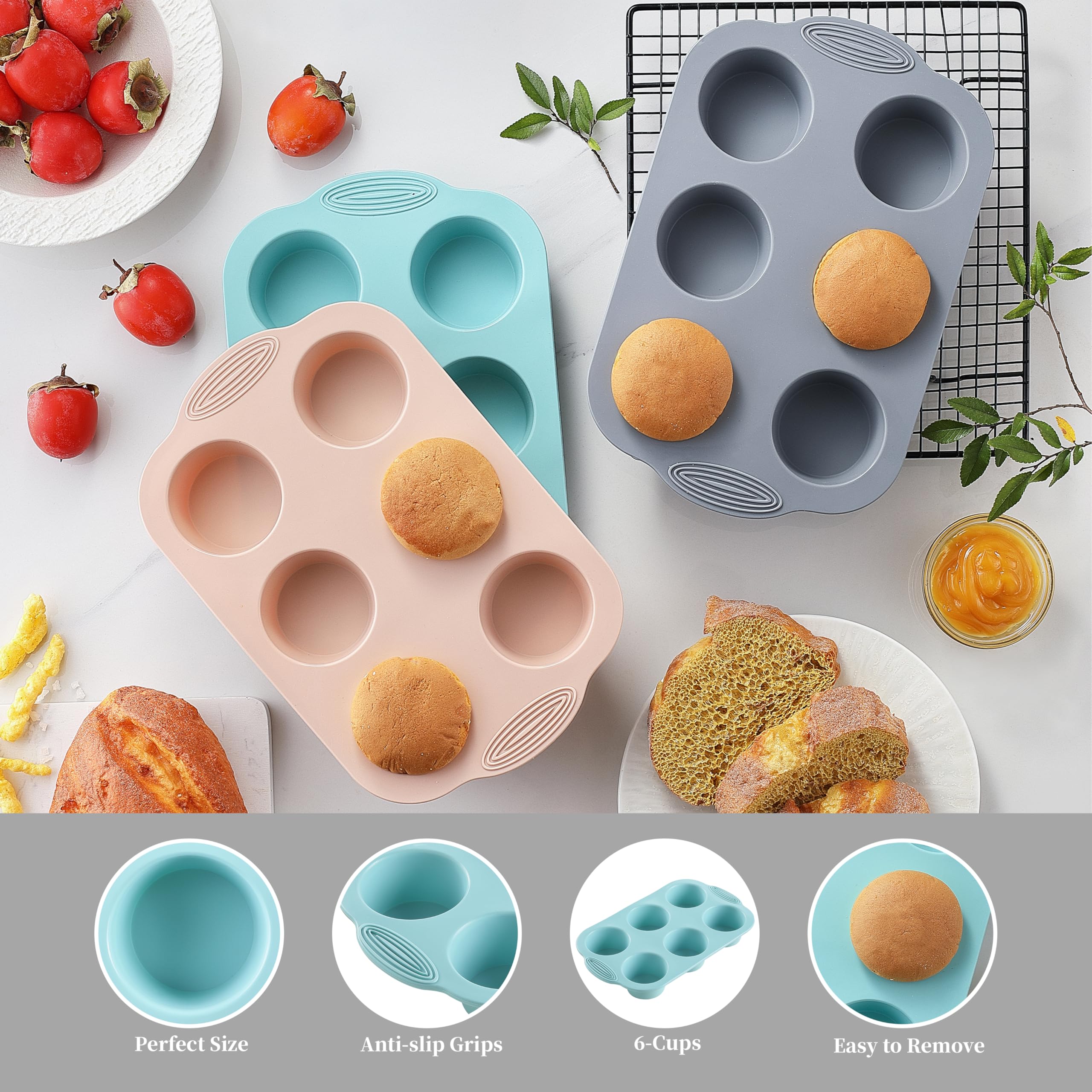 Belmalia 2 Teglia Per Muffin, Silicone, 33 X 25 X 3 Cm, 12 Stampi - 3