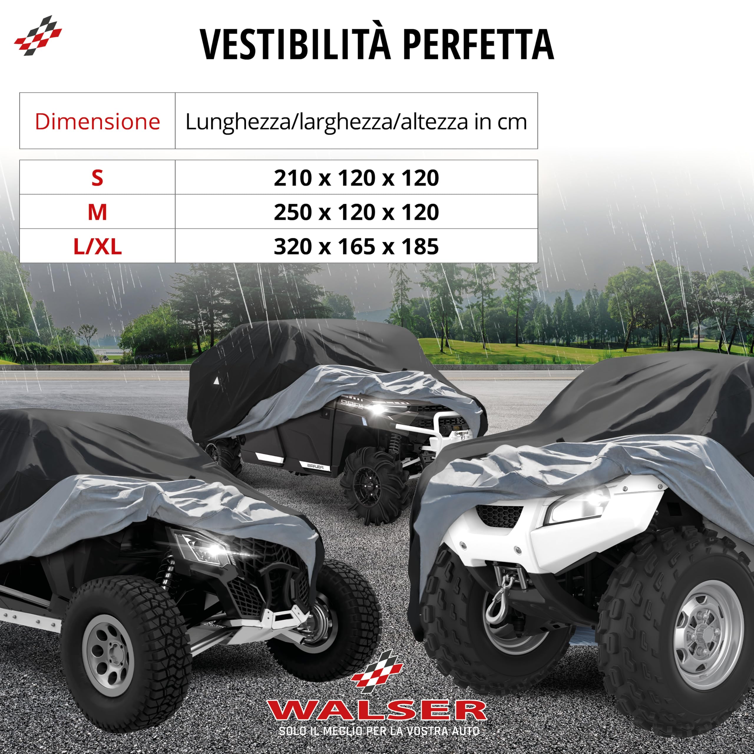 WALSER Quad Cover All Weather, copertura impermeabile per veicoli fuoristrada, garage pieghevole per tutte le stagioni resistente ai raggi UV nero, M