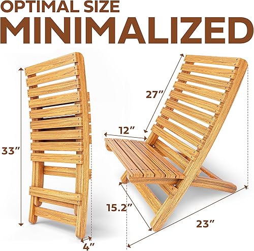 Miniatura 2 de Melino 2 sillas plegables de madera, sillas Adirondack de perfil bajo con certificación FSC, sillas plegables de madera para exteriores, patio,