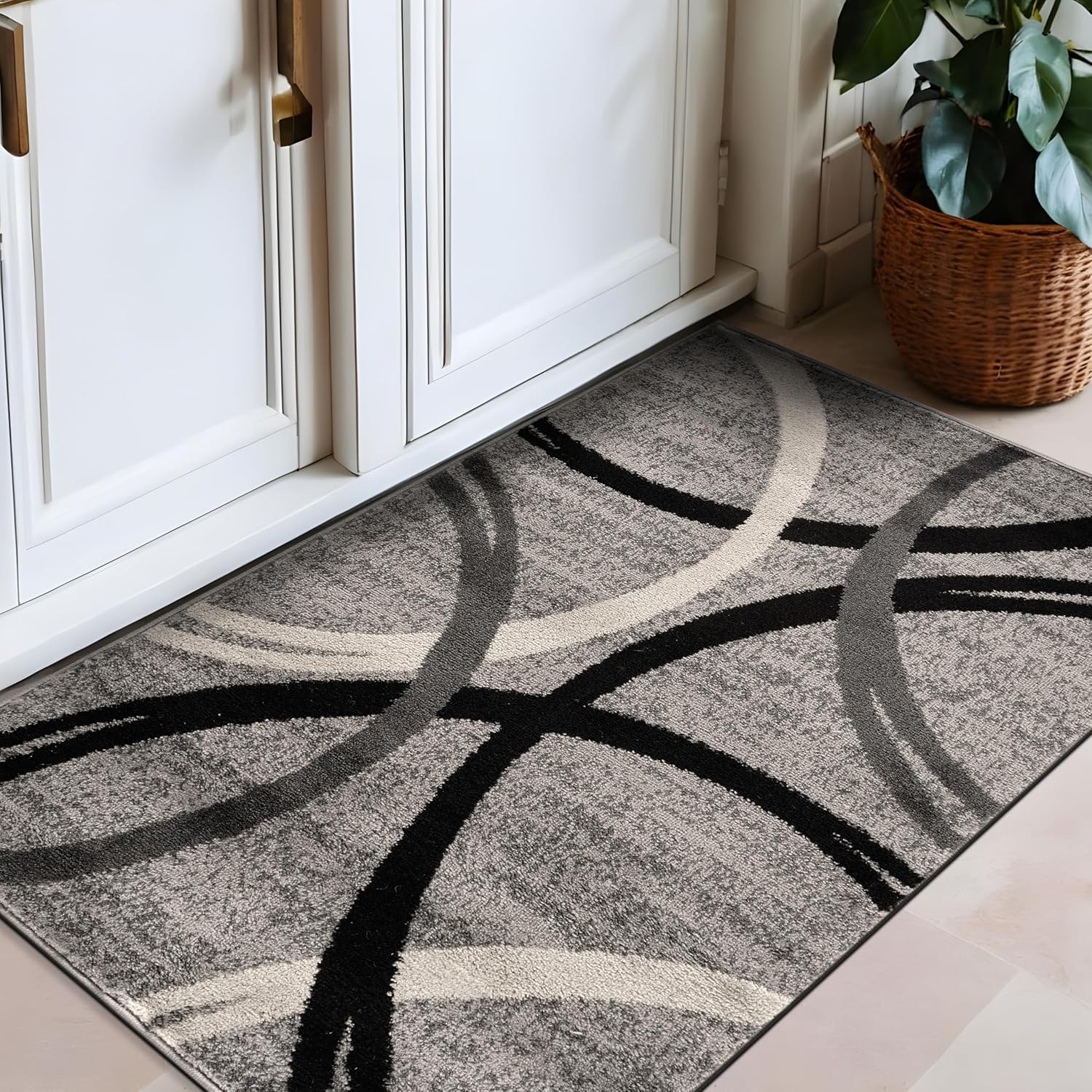 rugshop modern wavy circles design area rug 2'7" x 4' gray 2'7" x 4' grey