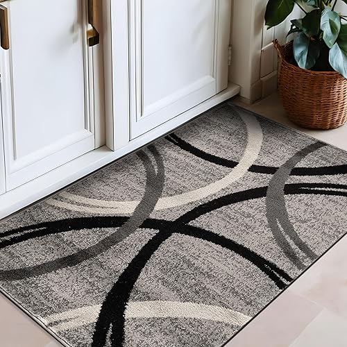 Miniatura 166 de Rugshop - Alfombra moderna con diseño de círculos ondulados Negro -,Azul,Marrón,Gris,Rojo -,Amarillo