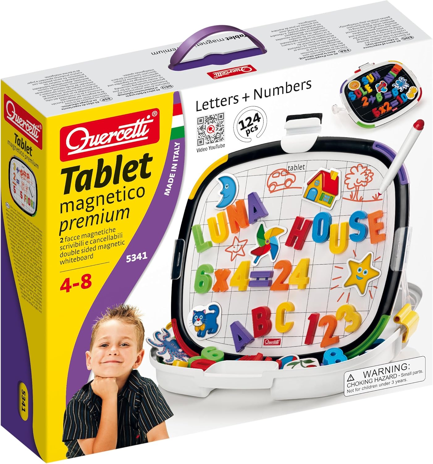 Quercetti Q5341 Quercetti-5341 Tablet Letters and Numbers, Kids' Magnetic Drawing Boards, Black, L40cm x W34cm x D9cm
