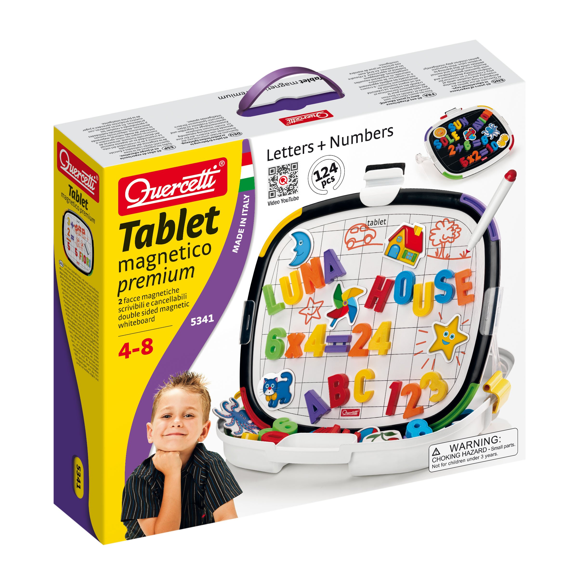 Quercetti - 5341 Tablet Magnetico Lettere+Numeri, Multicolore