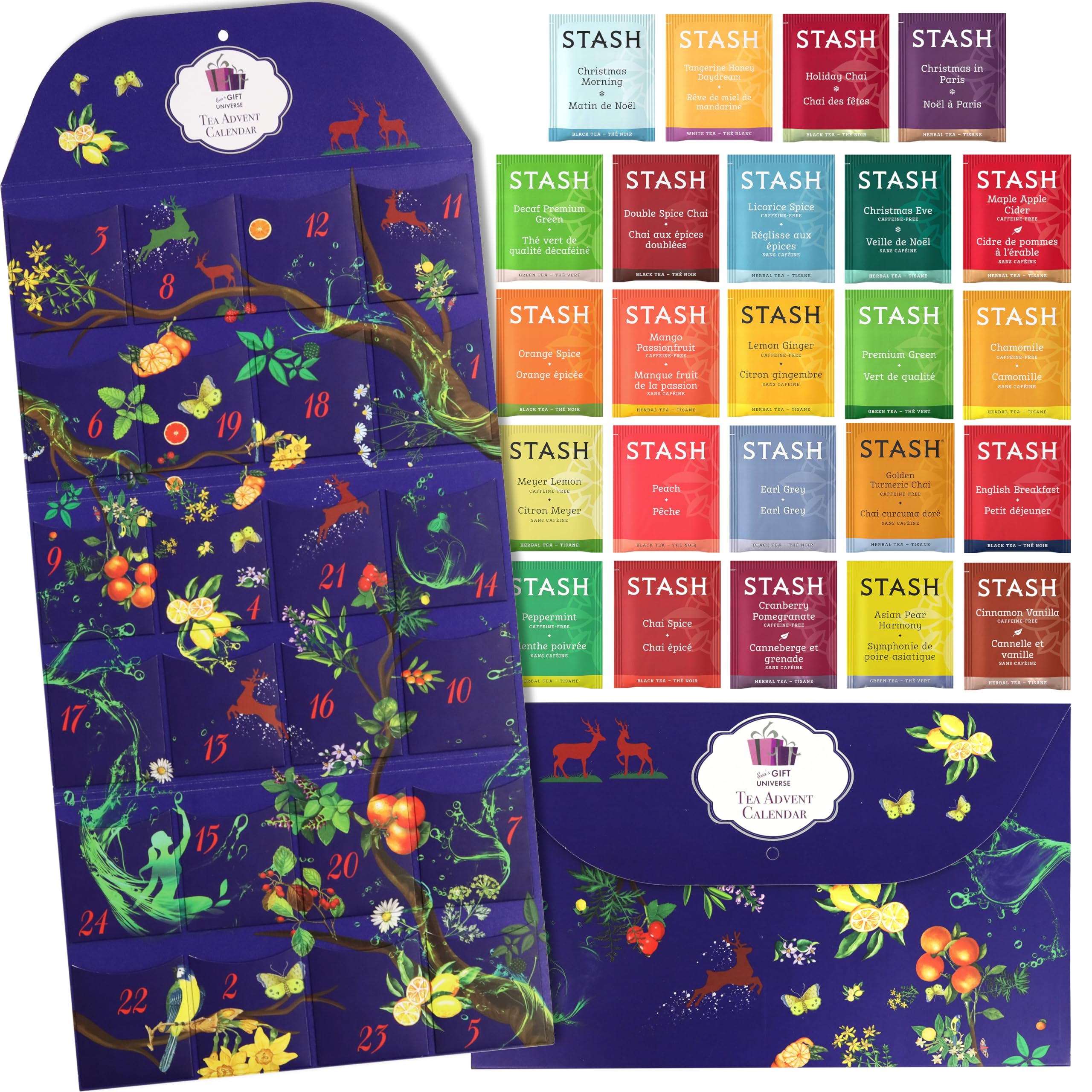 Stash Gift Calendar, Tea Bags Sampler Assortment Variety Pack Gift (24 Count) 24 DIfferent Flavors, Gift for Family, Friends, Coworkers, Mom, Dad, Wife, Husband