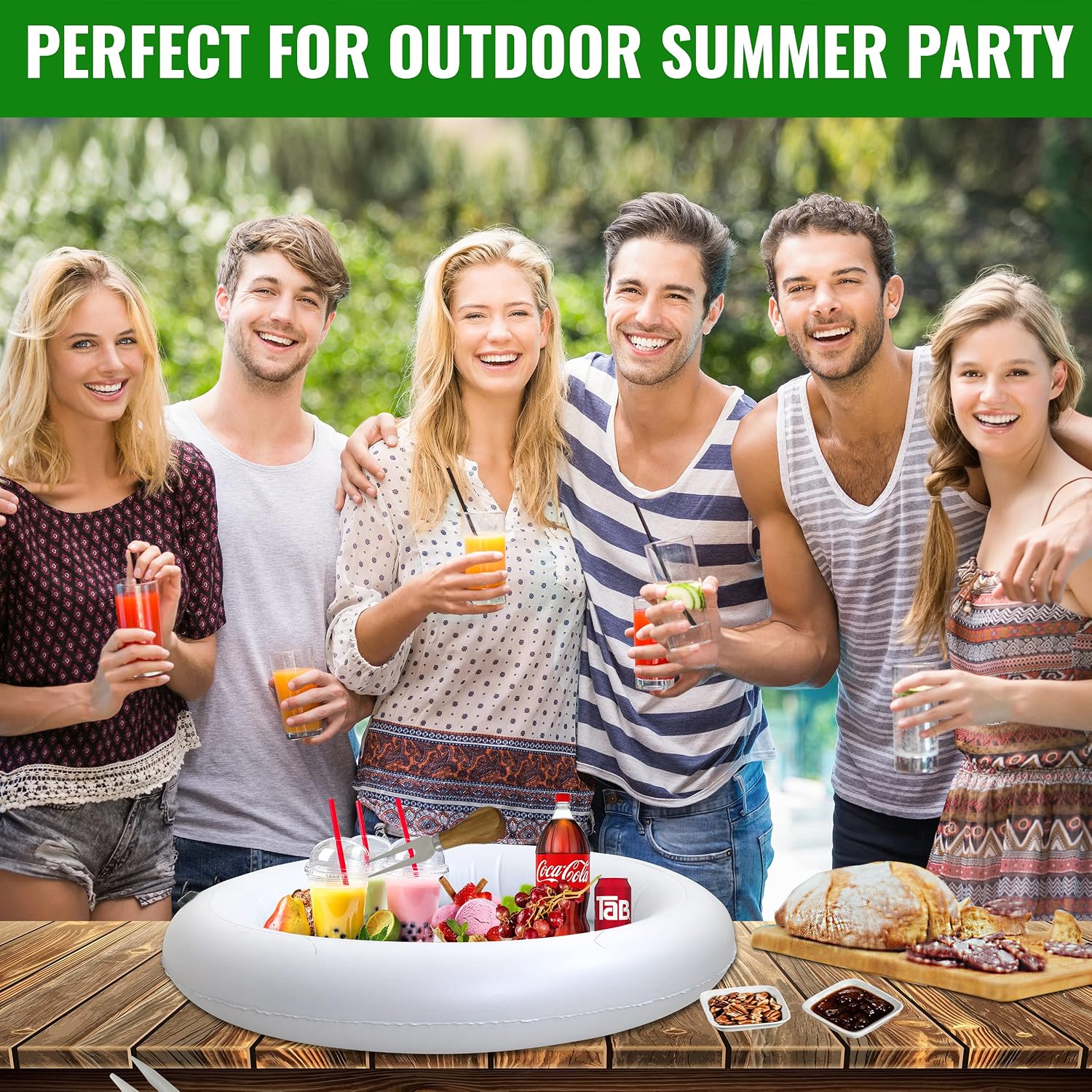 Inflatable Serving salad bar buffet - With Drain New INNOVATIVE VALVE For EASY Inflation/Deflation By Food & Drink Holder For Picnics, Barbeques & Parties – 28" x 22" x 4" 2 Pack (Round)