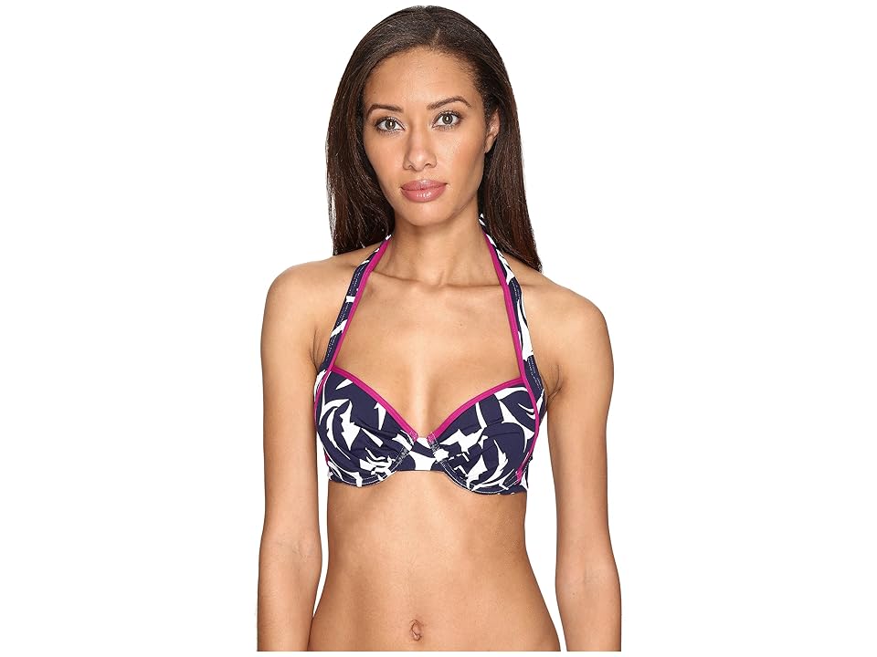 

Tommy Bahama Graphic Jungle Underwire Halter Bikini Top (Mare Navy/White) Women's Bra, Gray