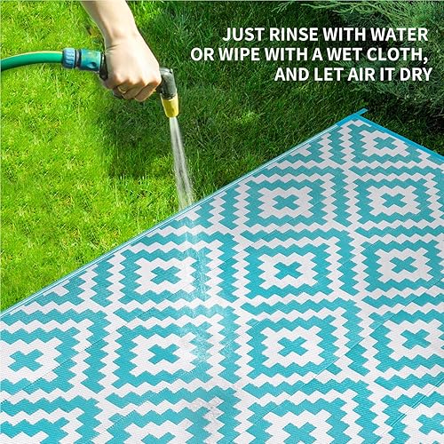 Miniatura 4 de Alfombra de paja de plástico para patio al aire libre, 9 x 12 pies, impermeable, reversible, alfombra de área, patio, caravana, porche, balcón,