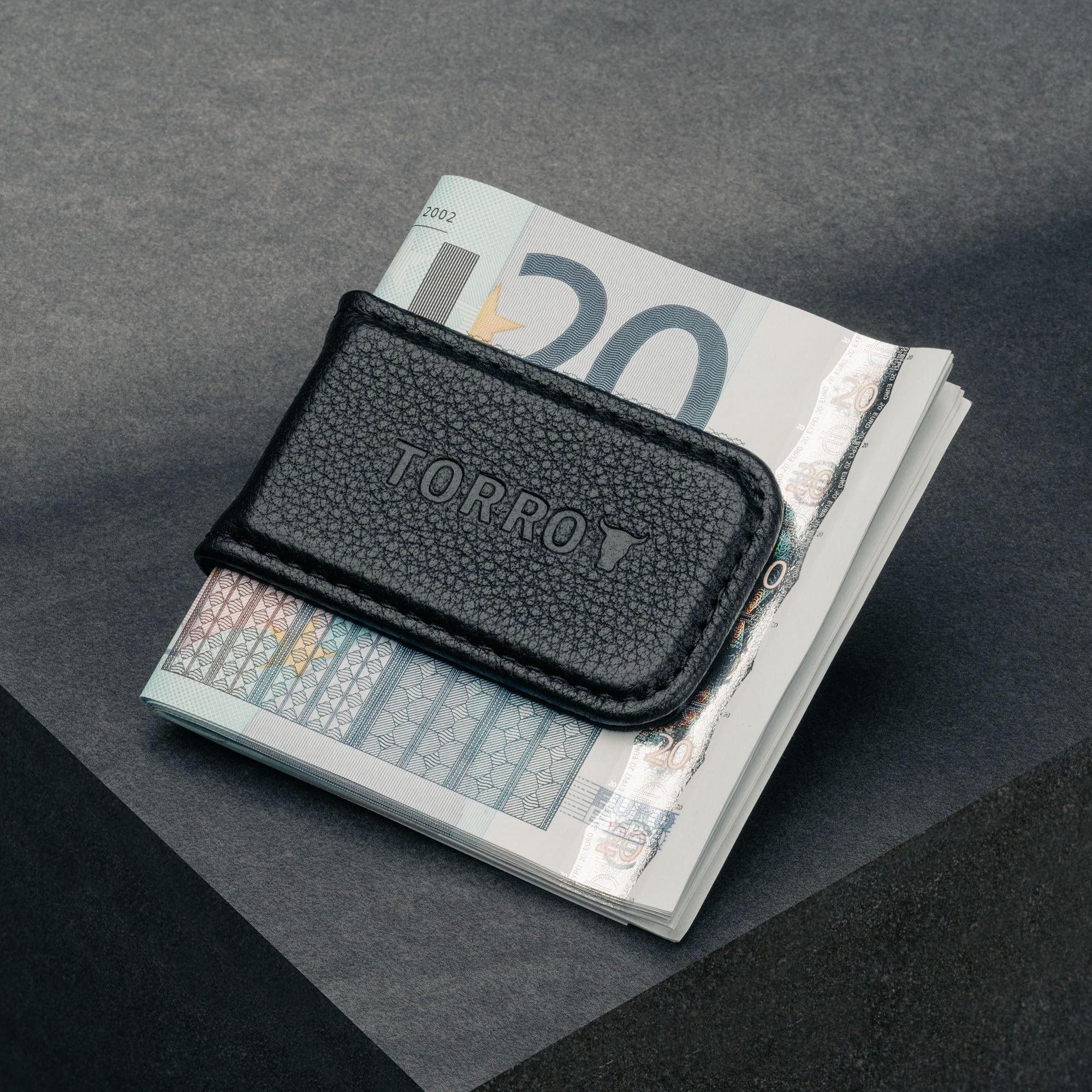 TORRO Skórzany Klips na Banknoty – Najwyższej Jakości Skórzany Magnetyczny Klips na Banknoty z Wyściółką z Mikrofibry (Czarny)