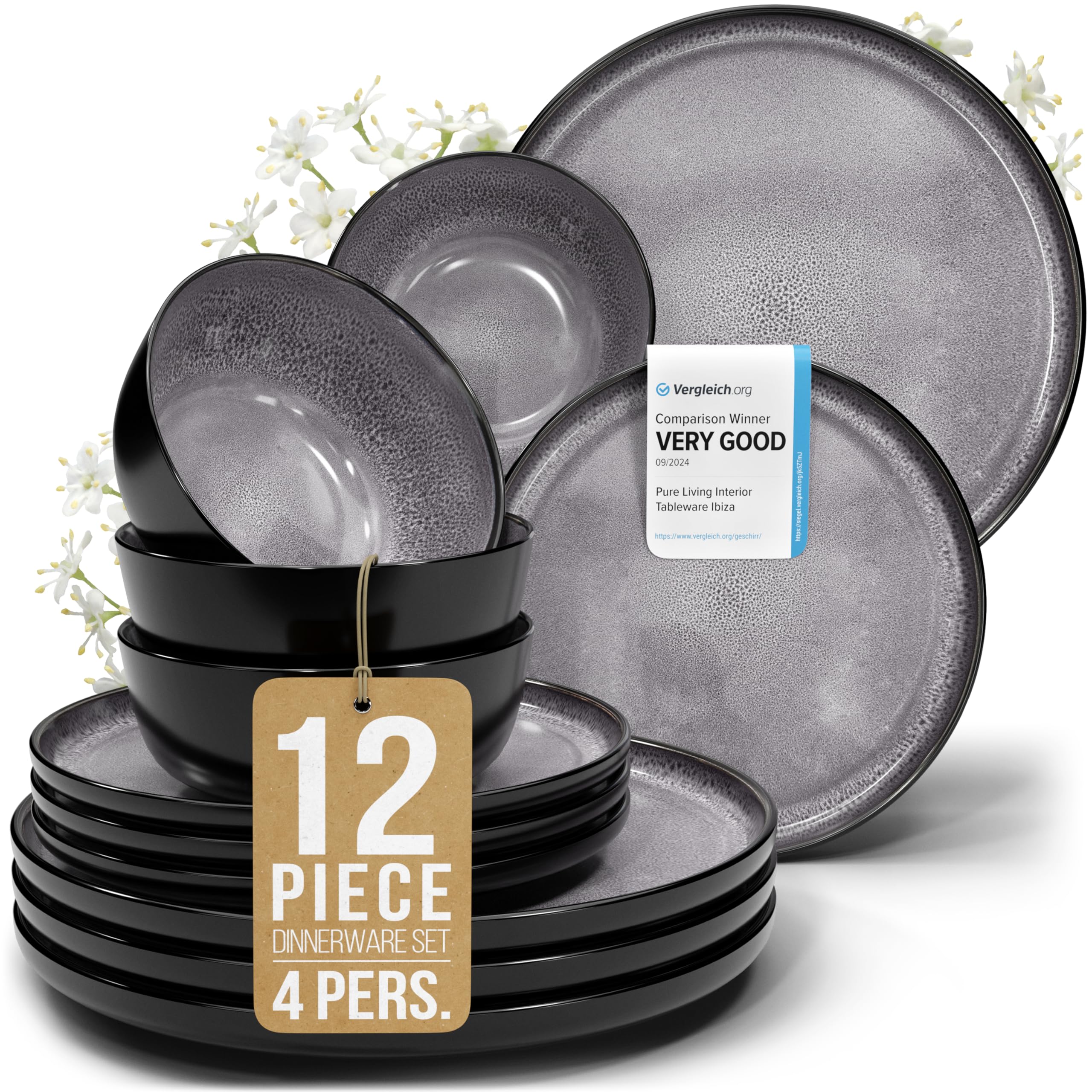 Juego de 6 platos hondos Ibiza – gres premium, resistente a los arañazos, apto para lavavajillas, microondas – Elegante juego de platos hondos – Platos de pasta hondos grandes – Pure Living vajilla — view 46