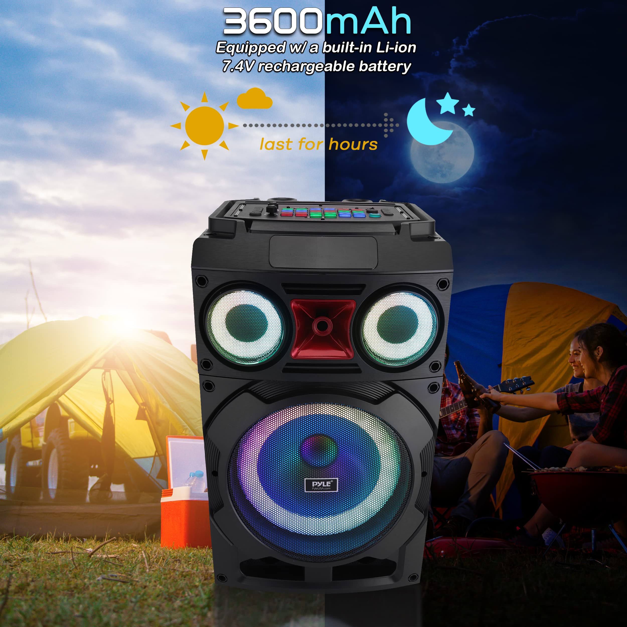 Portable Bluetooth PA Speaker System - 800W 10” Rechargeable Speaker, TWS, Party Light, LED Display, FM/AUX/MP3/USB/SD, Wheels - Wireless Mic, Remote Control, Tablet Holder Included - Pyle PHP210DJT