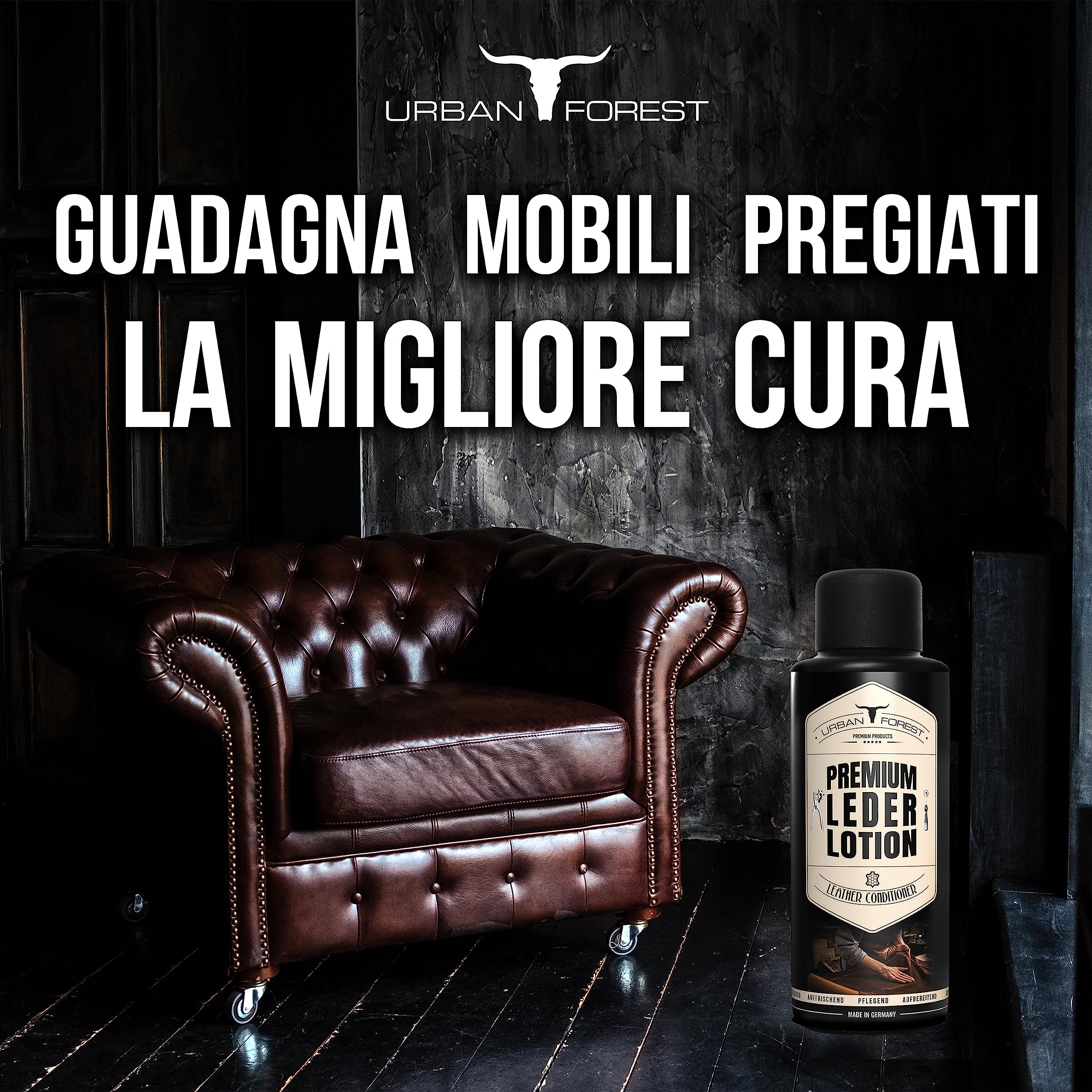 URBAN FOREST Lozione per Pelle 500ml Detergente per tappezzeria per divani e sedili auto Cura Pelle per impregnazione