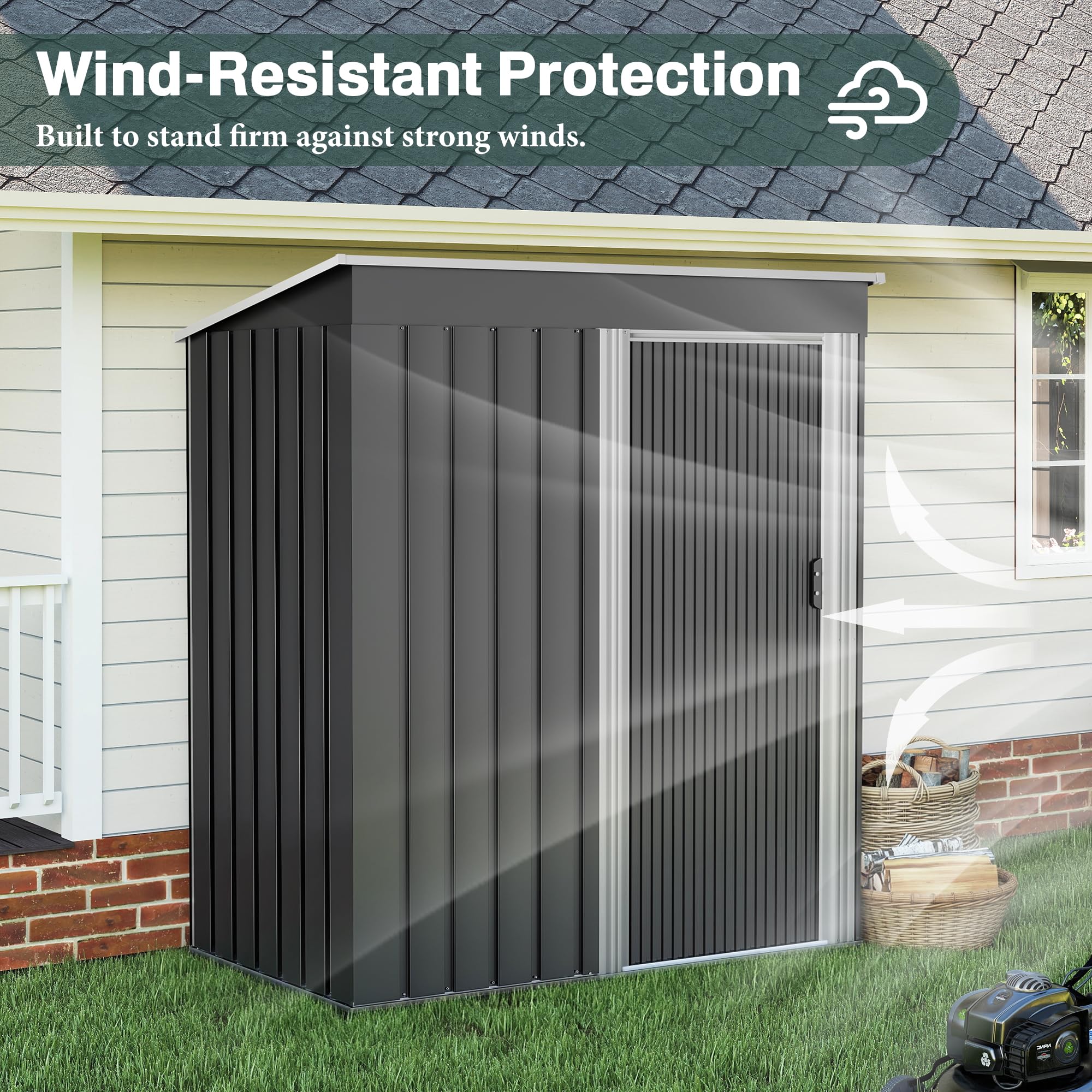 LUXOAK Metal Garden Shed 150x75.5x181cm,Waterproof Rustproof Shed with Sliding Door & Sloped Roof, Outdoor Garden Storage Shed for Backyard, Patio, or Garage — view 6