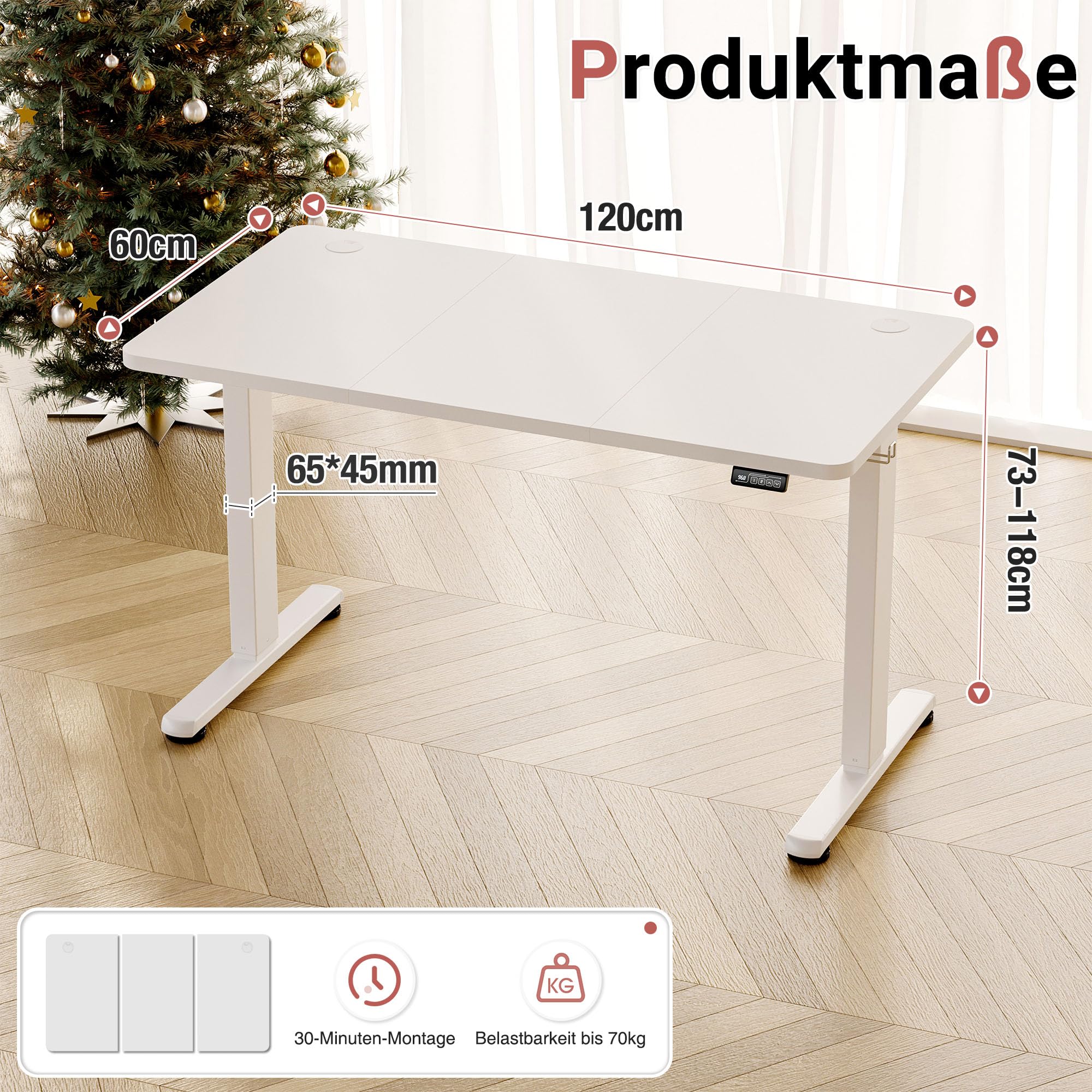 Höhenverstellbarer Schreibtisch 120 x 60 cm, Weiß | Elektrisch höhenverstellbarer Schreibtisch mit Memory Funktion, Gaming Tisch, Computertisch für Büro, Standing Desk