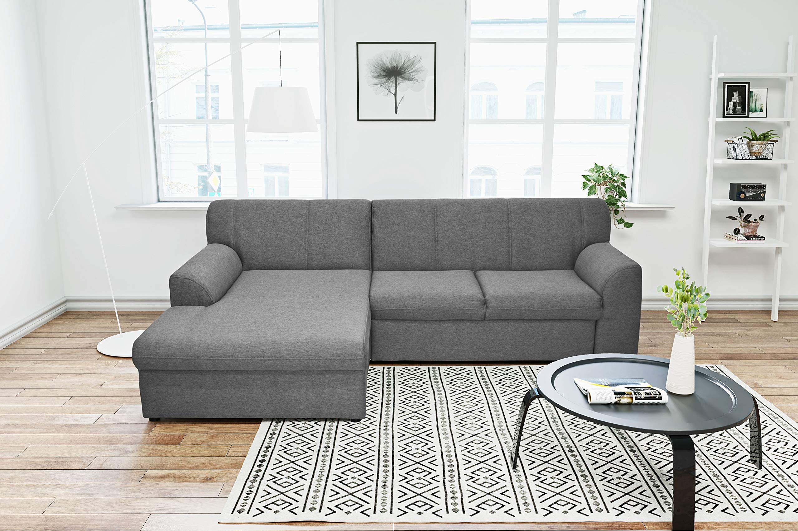 DOMO. collection Ecksofa Topper, Sofa in L-Form mit Schlaffunktion, moderne Couch, kleine Polsterecke, Schlafsofa, 245 x 155 x 78 cm (BxTxH), grau