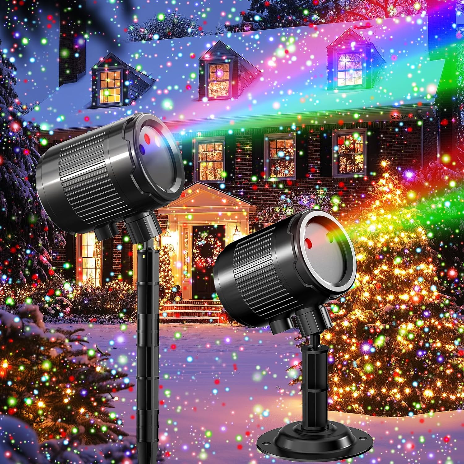 Christmas Laser Projector Light Outdoor, 3 Colors Laser Lights and Green Red 2 Color Firefly Laser Lights, IP65 Waterproof Star Projector for Garden Yard Christmas Halloween Holiday