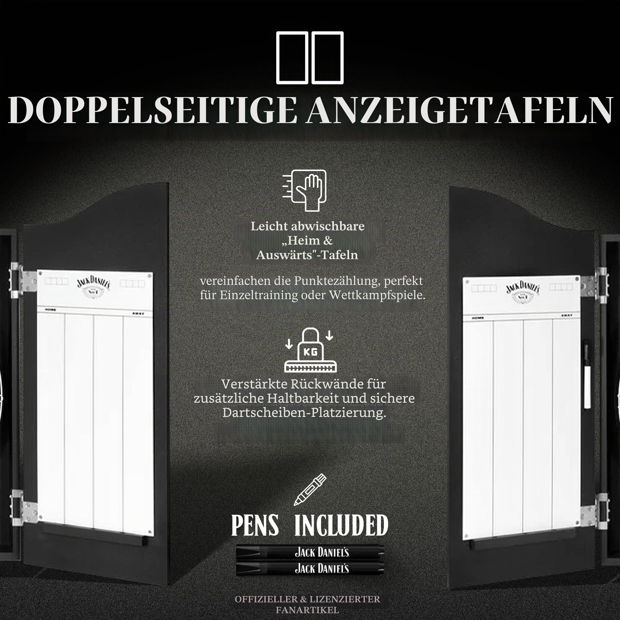 Offiziell lizenziertes Jack Daniel's bedruckte Dartpfeile in Schwarz inklusive Dartscheibe | JD Logo (CAB512), L