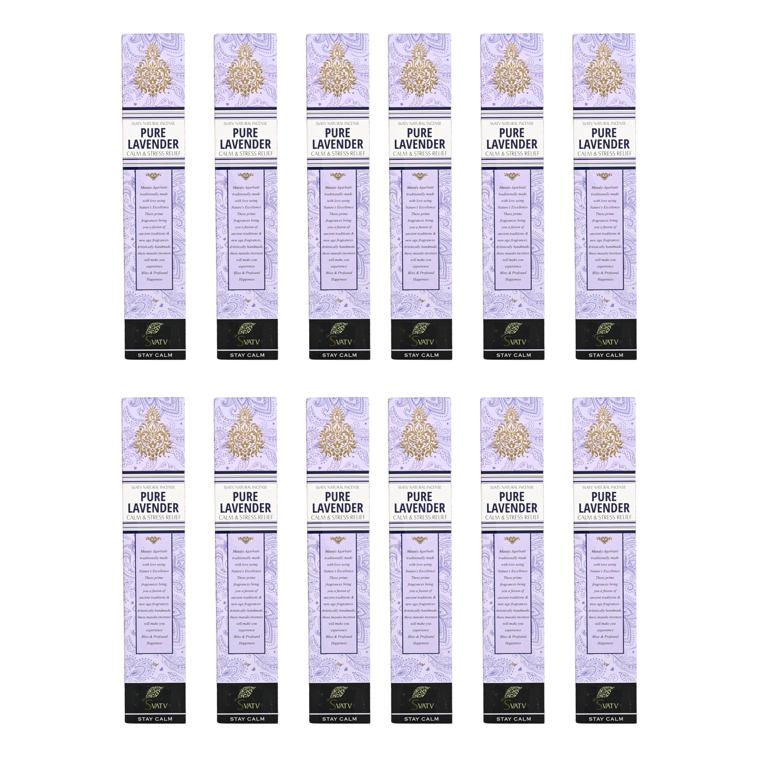 Svatv Natural Herbal & Ancient Method Lavender Incense Stick With Pack Of 12 Incense For Meditation, Yoga, Spiritual, Aromatherapy Energy Cleansing & Calm Down The Mind - 15G X 12 Incense | 180G | 6.35Oz