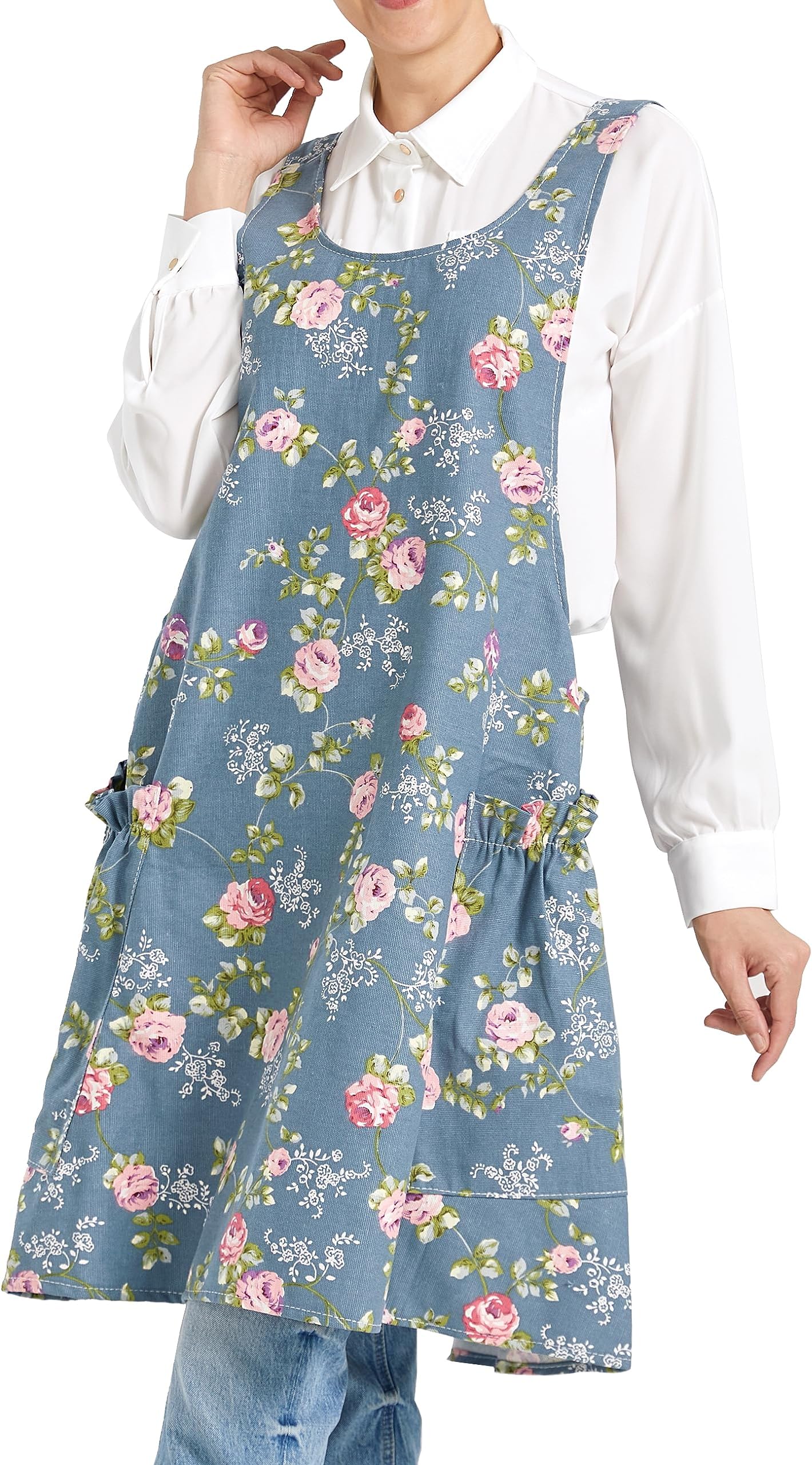 APRONNERCozy Adjustable Cross Back Aprons for Women with Pockets Cotton Linen Cooking Kitchen Baking