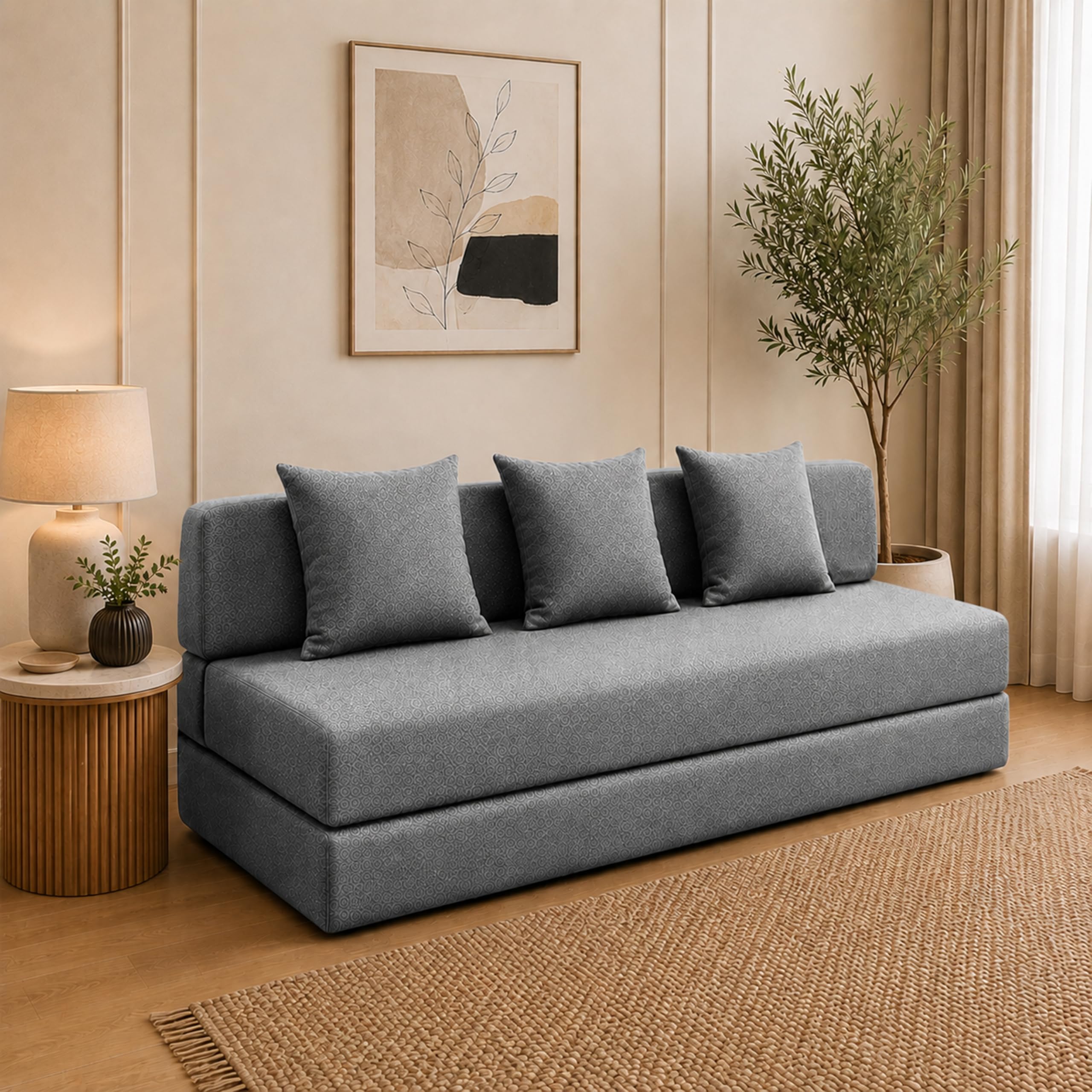 Urban Decor 5x6 Modern 3 Seater Grey Sofa Cum Bed - Image 1
