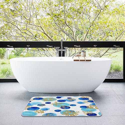 Miniatura 6 de Tapete de baño de invierno de Navidad, tapete de baño de imitación de cachemira azul con copos de nieve de 17 x 30 pulgadas, antideslizante y súper