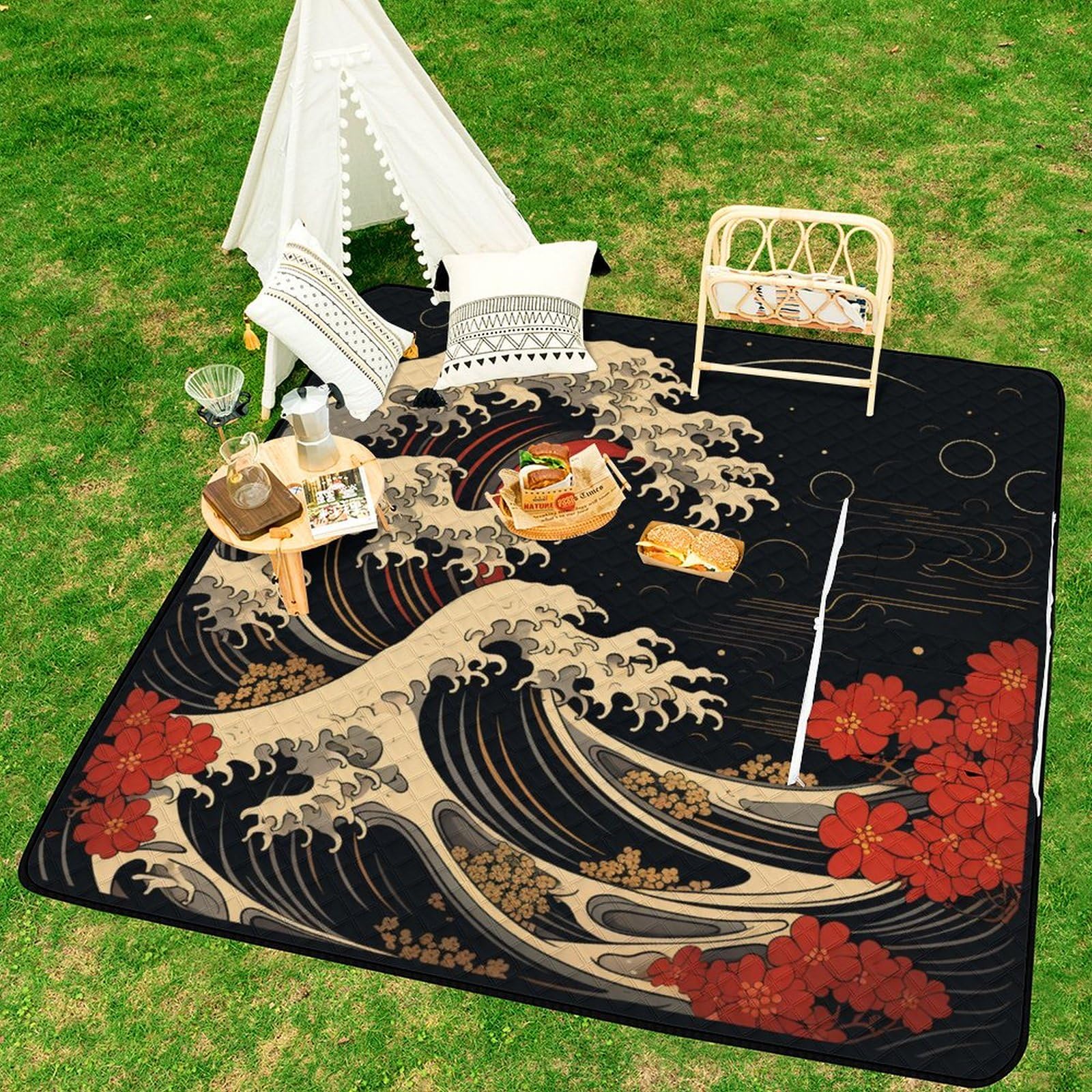 3D Stampa Onde Coperta Picnic Impermeabile artee Plaid Pic Nic Pieghevole Tappeto Pic Nic Per Pic-nic, Spiaggia, Campeggio, Parco, Giardino, Estate 200x200cm