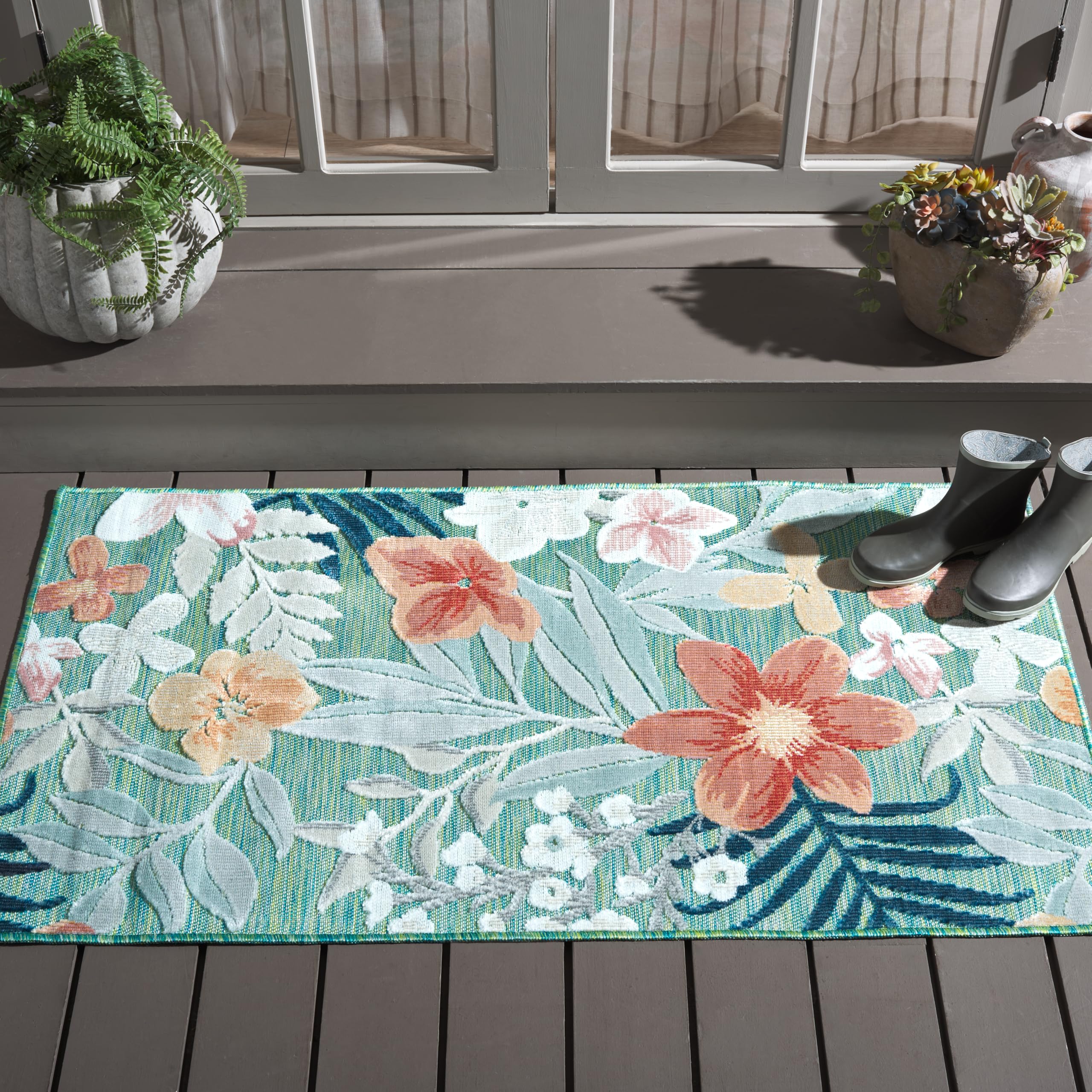 Tapis de salon vert et rouille Safavieh Cabana 122x183 cm