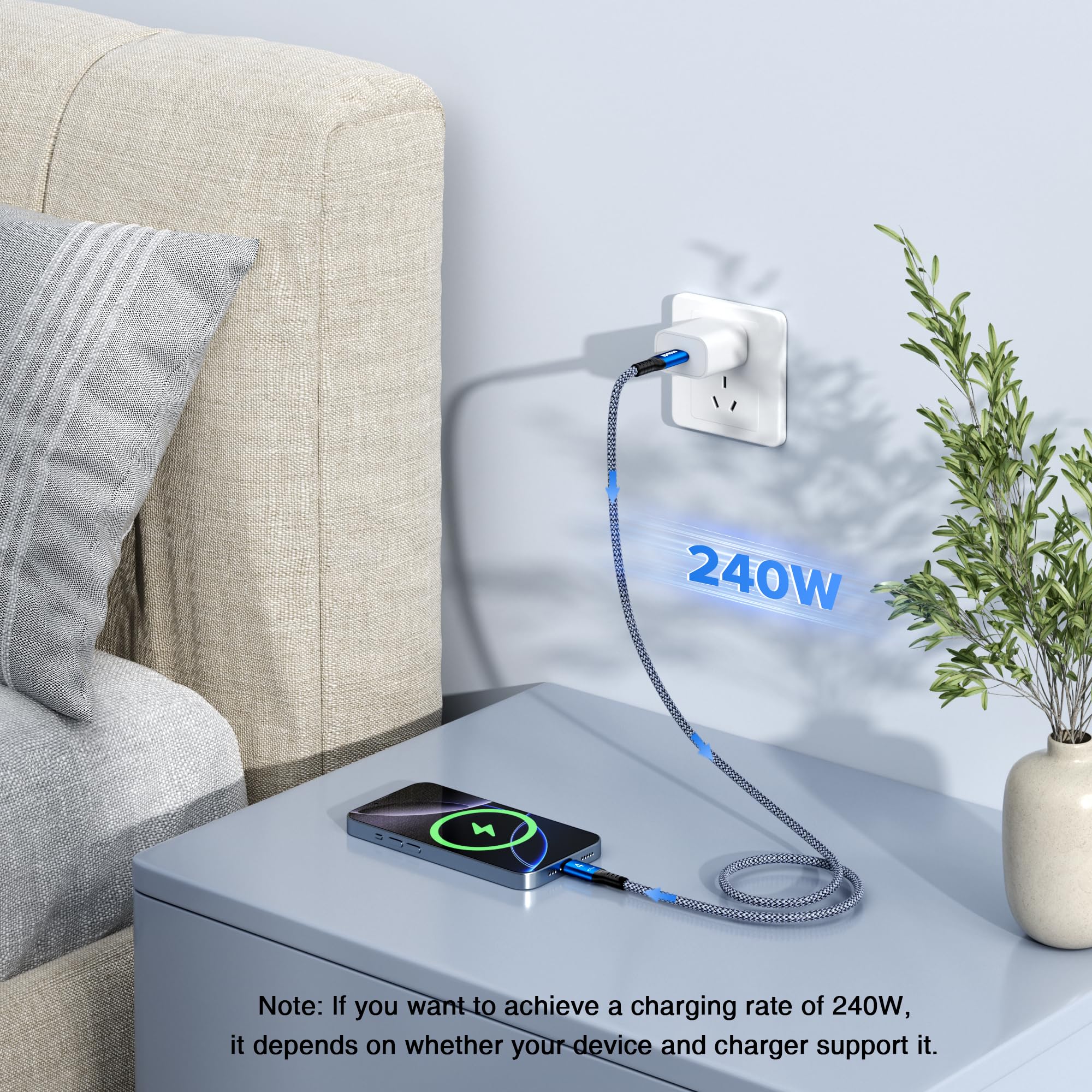 Pleciony kabel Thunderbolt 4 3,3 FT kompatybilny 2 szt., 40 Gb/s, 240 W PD, 8K przy 60 Hz / 4K przy 144 Hz, podwójny 4K dla Mac mini M4 / M4 Pro, iPhone 17, MacBook Pro/Air, SSD, dokujący, eGPU, XPS