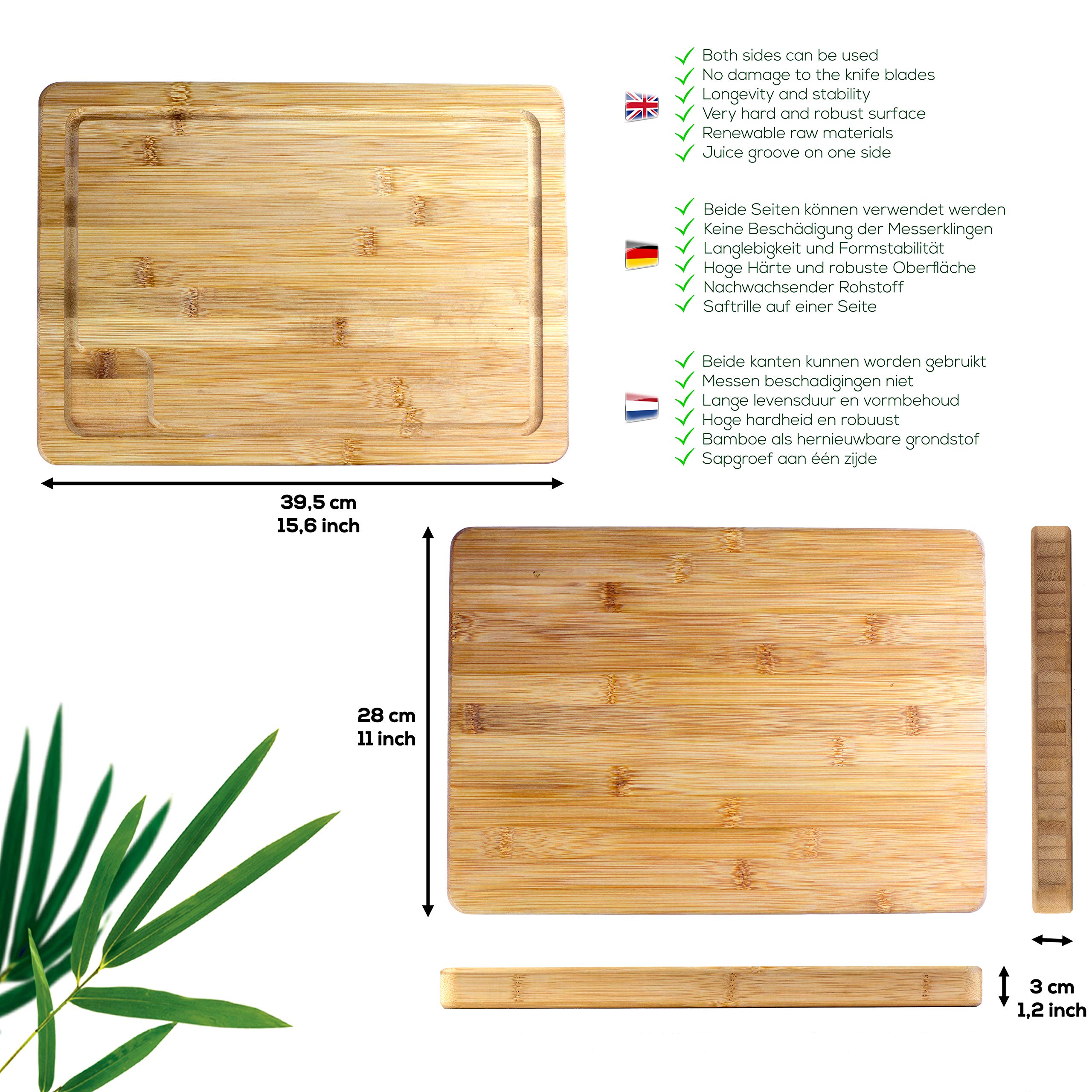 Tagliere da Cucina in Legno di Bamboo con Scanalatura per Succhi (Extra Grande 45x31cm) – Tagliere in Legno per Carni, Verdure, Formaggi, Aperitivo – Vassoio da Portata in Legno di Bambù Professionale