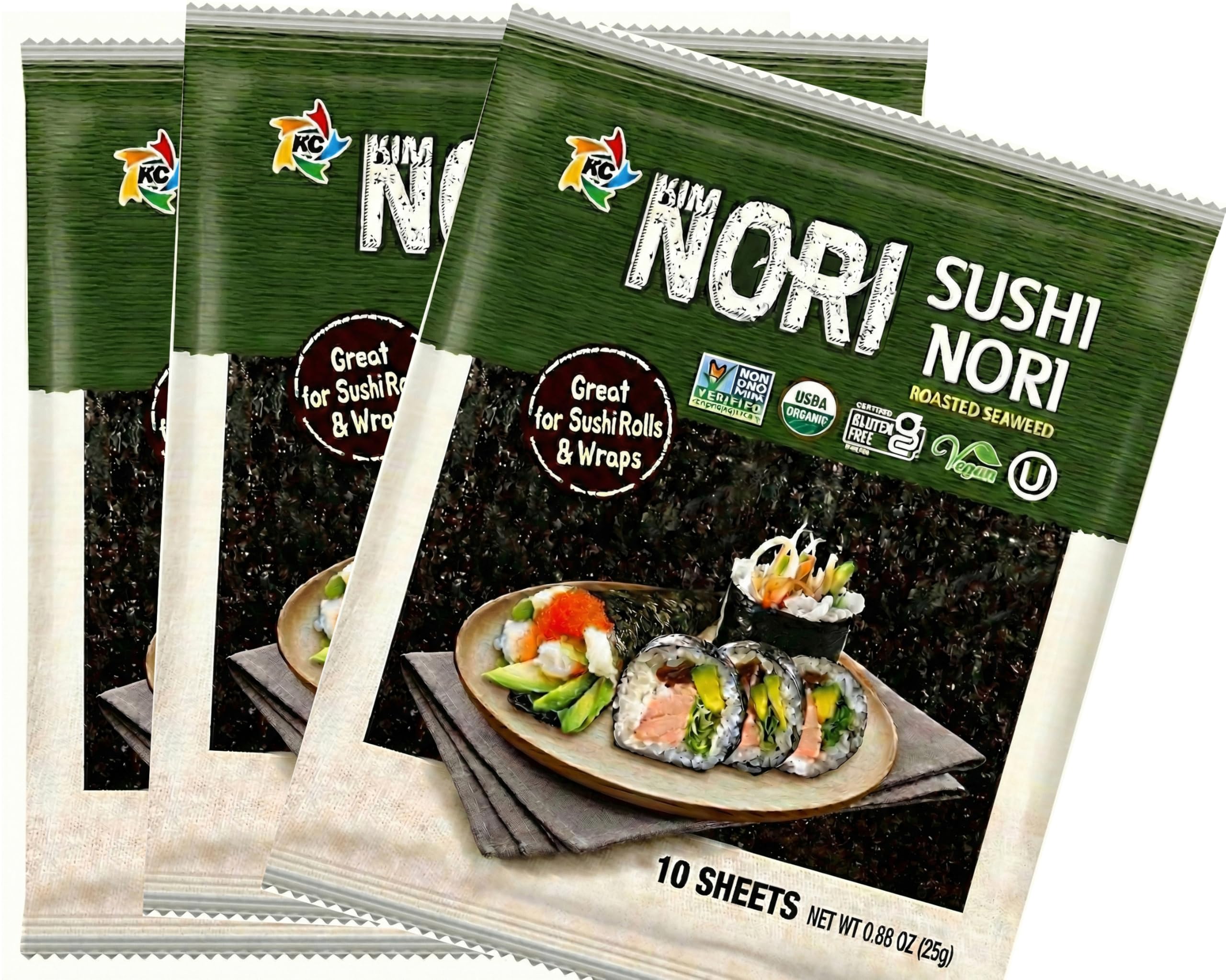 Kimnori Organic Roasted Seaweed Sushi Nori Sheets (30 Sheets, 3-Pack) – Professional Grade Full Size Nori for Sushi & Kimbap – California Crafted,