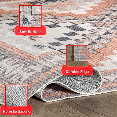 Miniatura 5 de nuLOOM Leighton - Alfombra decorativa de medallón del suroeste, lavable a máquina, 3 x 5 pies, color melocotón