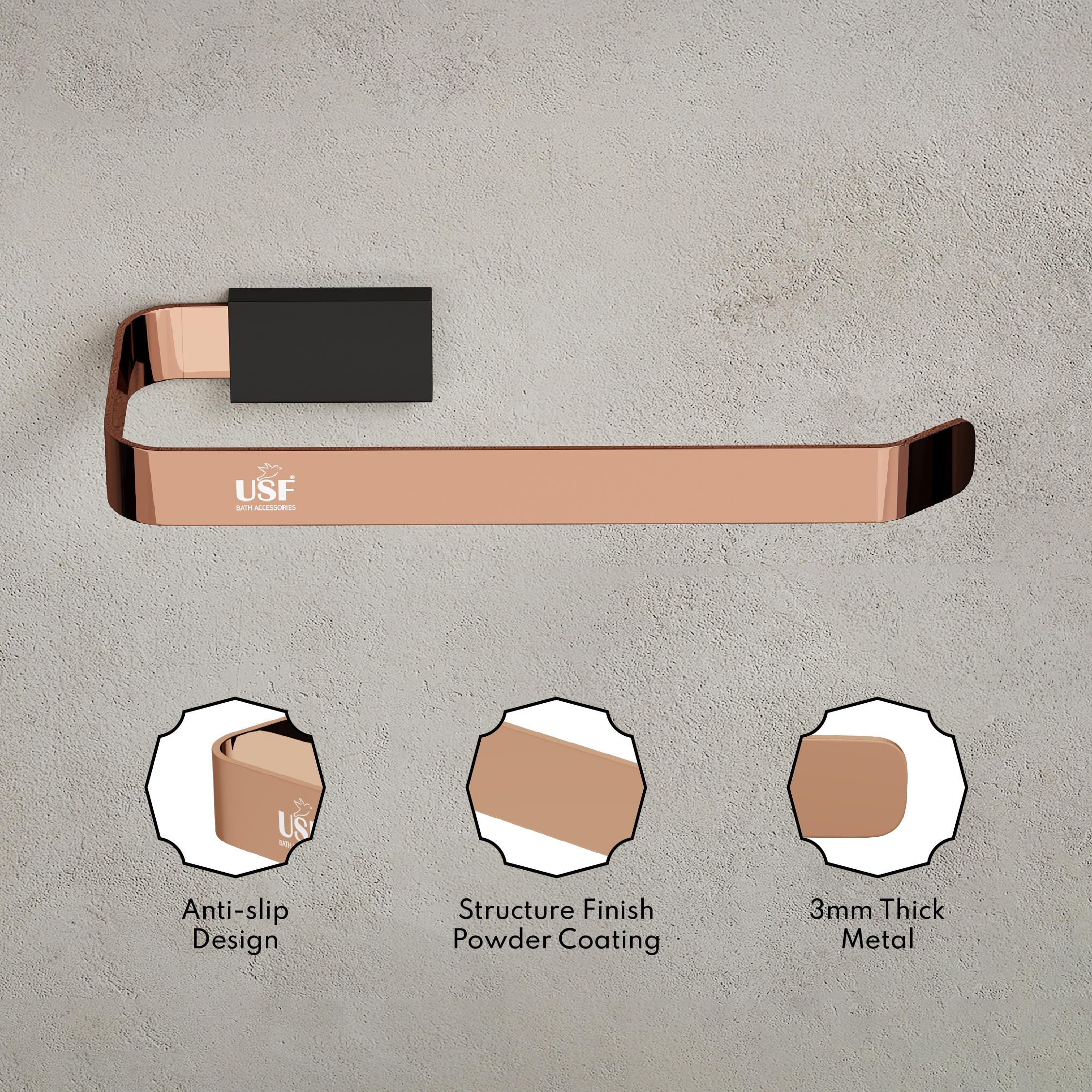 USF Stainless Steel Towel Ring - Black Rose Gold -5