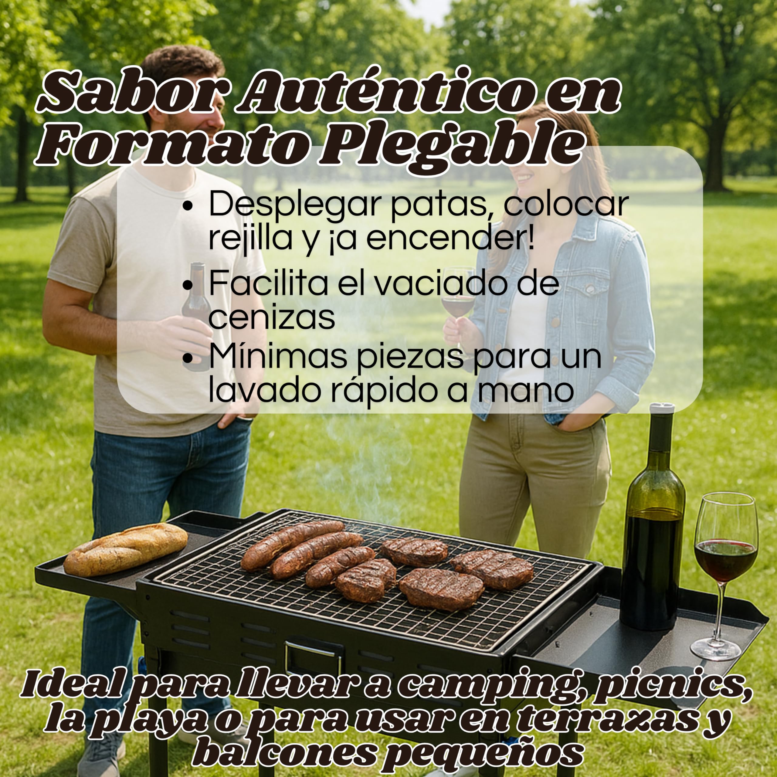 Barbacoa de Carbón Portátil | Parrilla de Carbón Plegable de Acero Inoxidable con Patas Laterales Dobles | Ideal para Jardín, Camping y Picnic | Diseño Multifuncional (Negro, 70cm-118cm-30)
