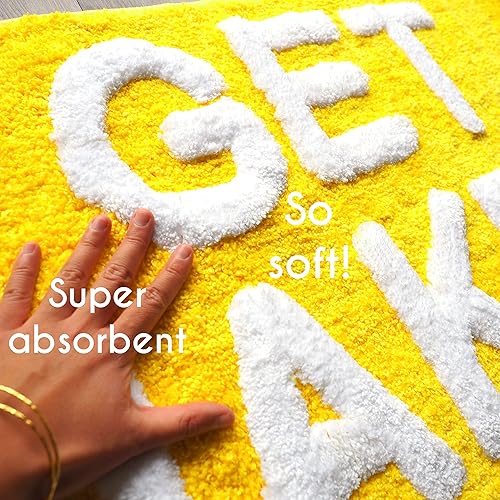 Miniatura 3 de Tapete de baño amarillo con texto en inglés Get Naked, divertido tapete de baño lindo y bonito tapete de baño canario dorado y blanco para niñas y