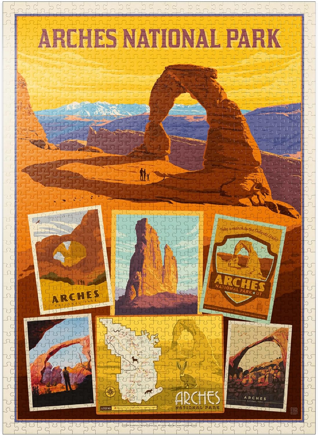 MyPuzzle Arches National Park: Collage Print, Vintage Poster - Premium 1000 Piece Jigsaw Puzzle for Adults