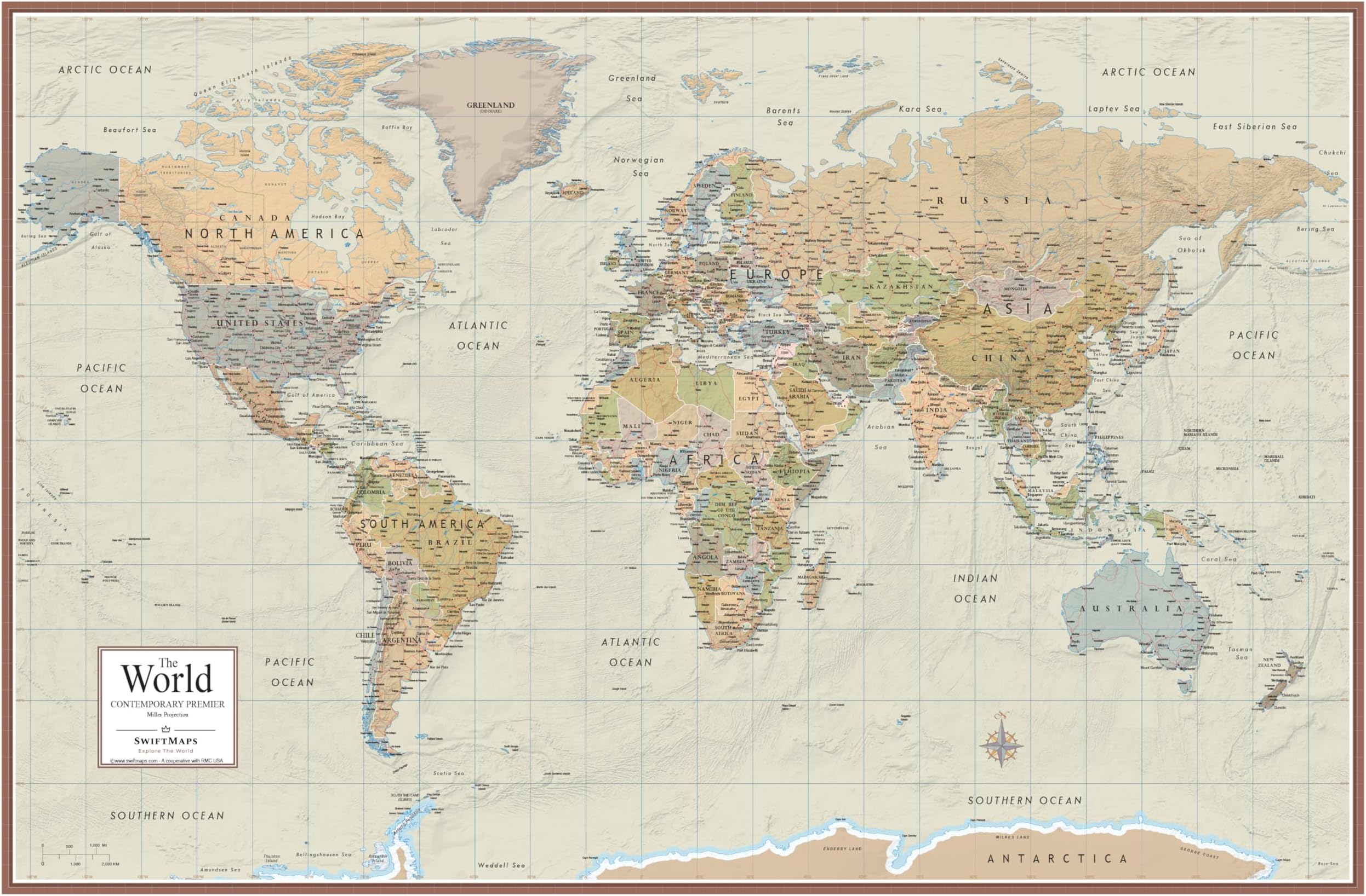 Swiftmaps World Contemporary Elite Wall Map Poster Mural 24h X 36w (paper New