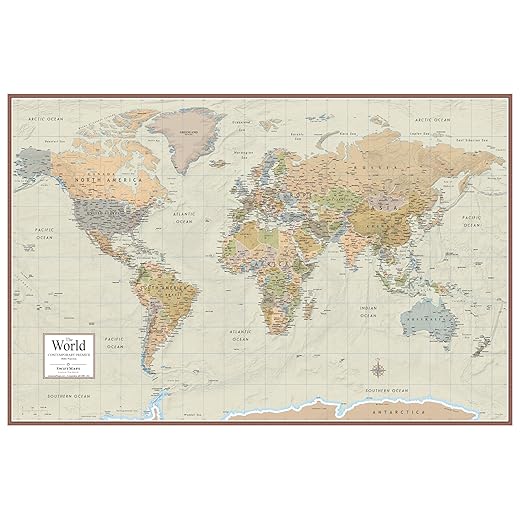 2023 Swiftmaps 24" x 36" World Map Contemporary Premier Wall Map Poster Mural, Laminated, Made in the USA