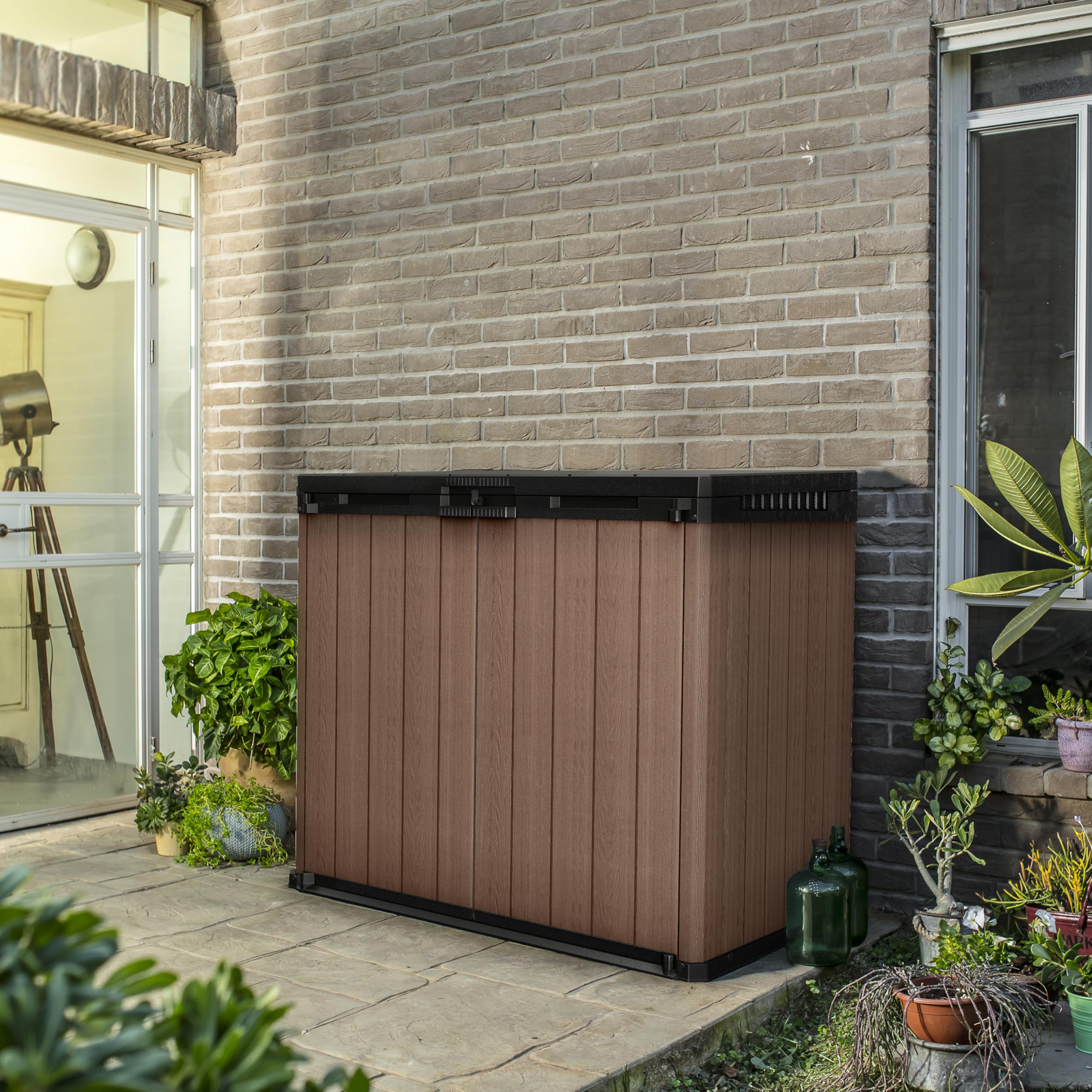 KETER Store it Out Darwin - Abri de Jardin en Résine, Gris, Étanche, Facile à Assembler, 140 cm (L) X 80 cm (P) X 120 cm (H)