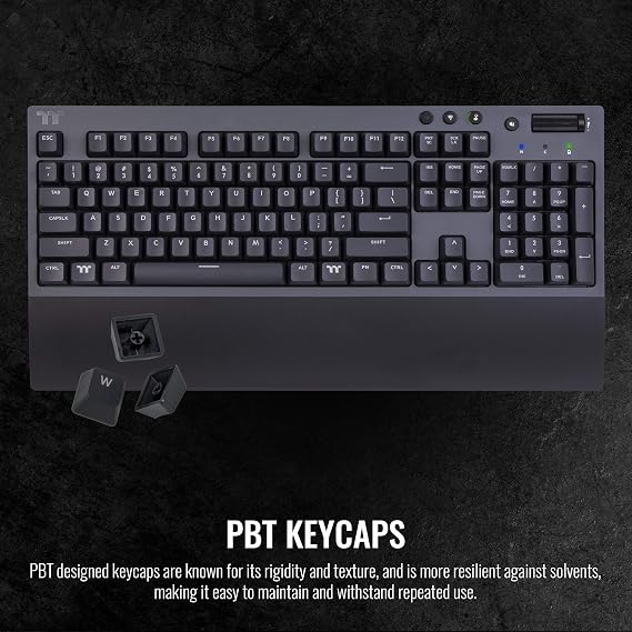 Thermaltake W1 Wireless Gaming Keyboard Cherry MX Blue, 2.4GH per Minute, Bluetooth 4.2, Low Energy Technology, USB Type-C Connection. GKB-WOW-BLSNUS-01