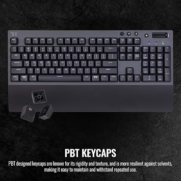 Thermaltake W1 Wireless Gaming Keyboard Cherry MX Blue, 2.4GH per Minute, Bluetooth 4.2, Low Energy Technology, USB Type-C Connection. GKB-WOW-BLSNUS-01