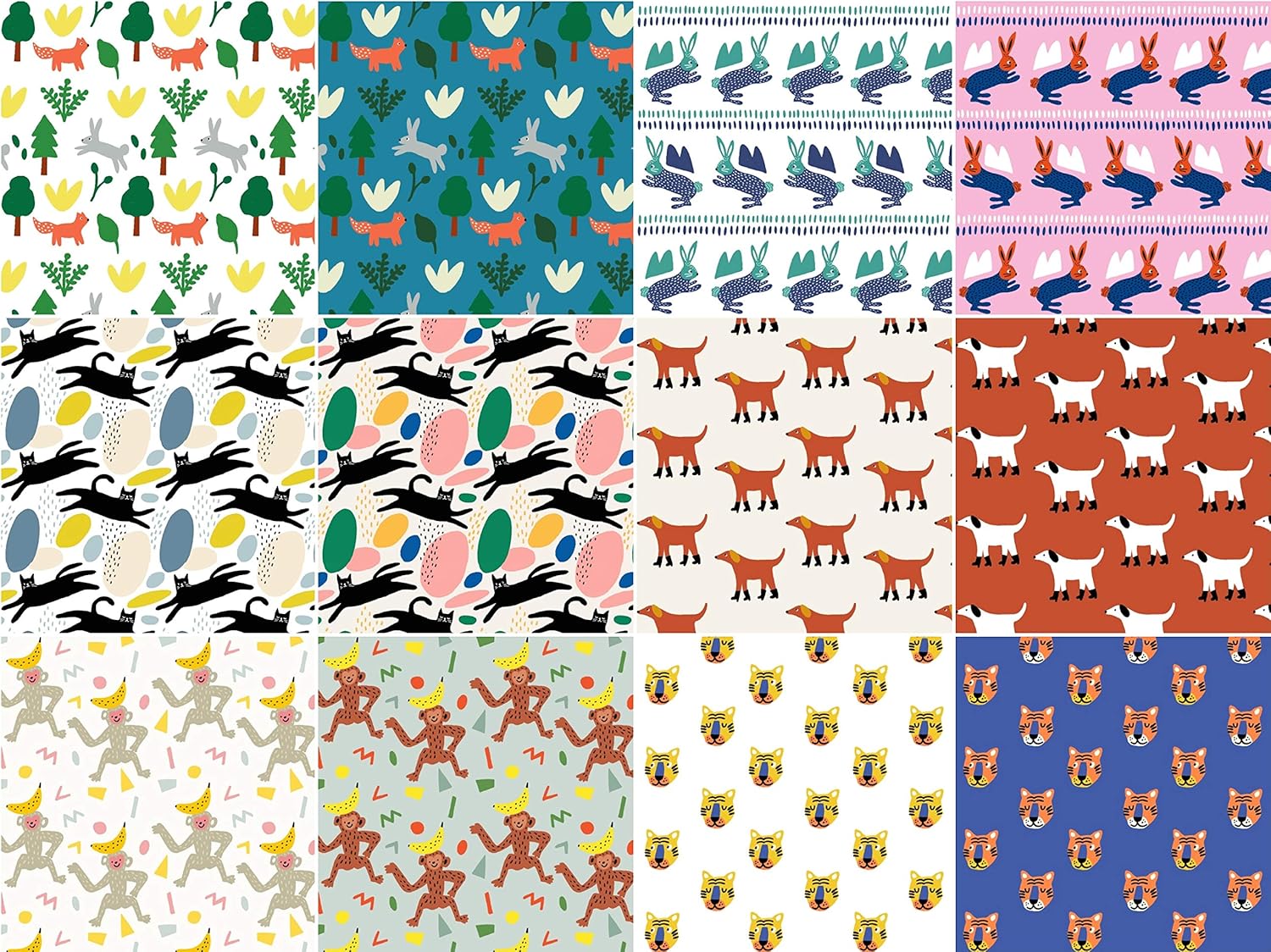 COTTONVILL MALLANGLUNA Collection 20COUNT Cotton Print Quilting Fabric, Precuts (Quarter 12pcs, Animals)