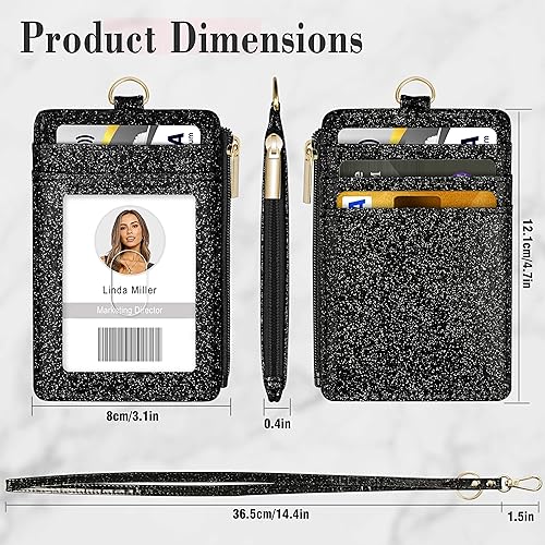 Miniatura 2 de Soporte para tarjetas de identificación con cordón, soporte vertical brillante para tarjetas de identificación con 1 ventana de identificación