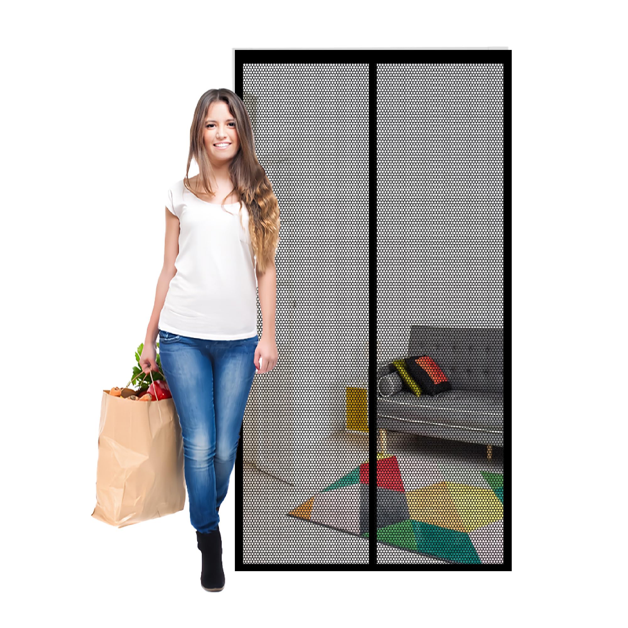 Moustiquaire de balcon 116x214 cm rideau magnétique pour l'été sans mouche